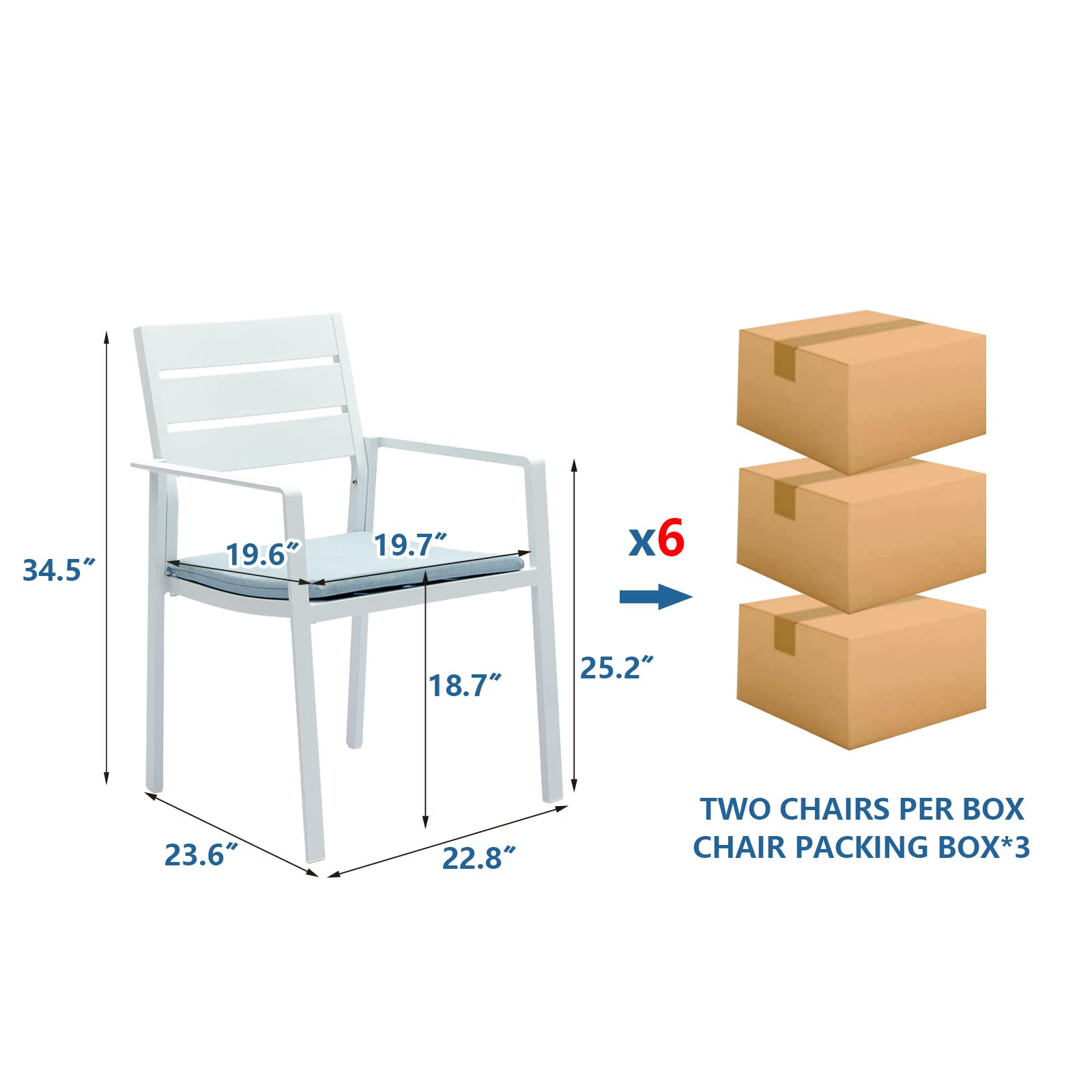 6-Piece Patio Dining Chairs Set - Stackable Outdoor Aluminum Frame Armchairs with Wide Seats for Backyard, Garden, Poolside - Weather-Resistant White Frame (Perfect for Outdoor Entertaining & Dining)