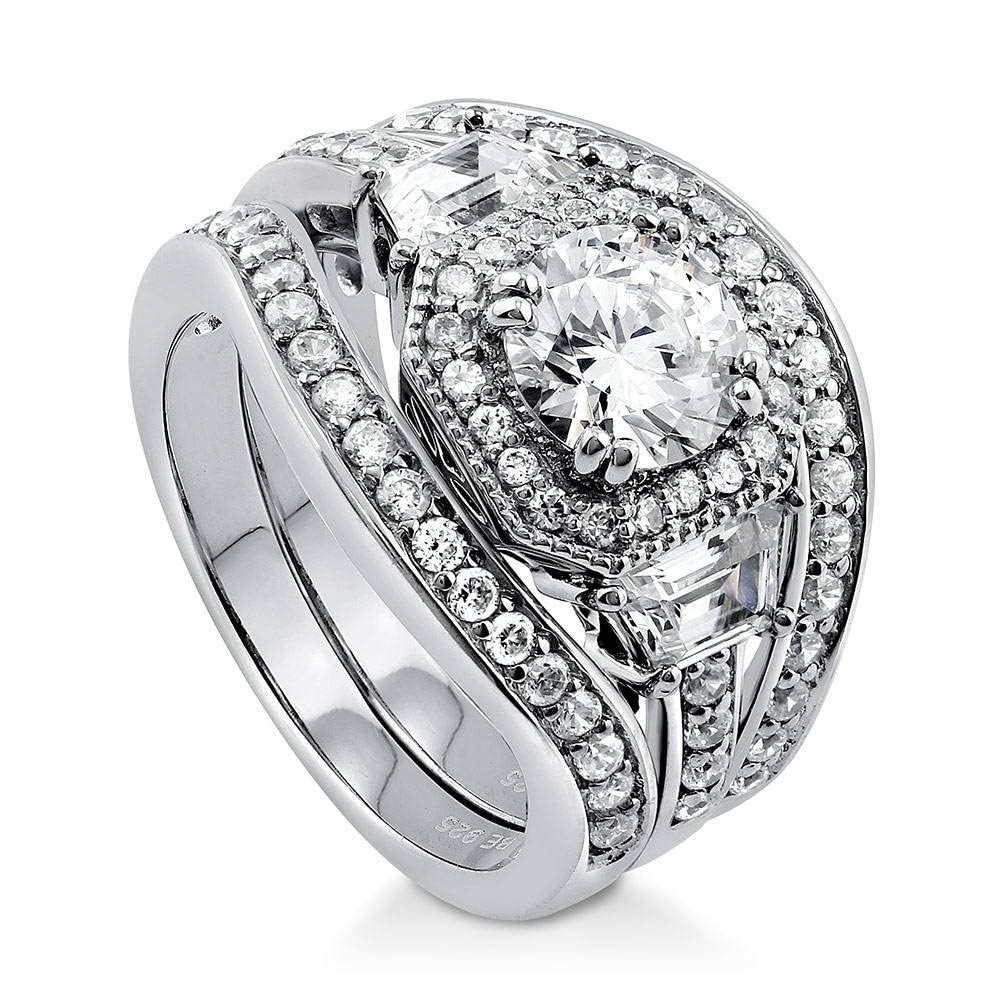 BERRICLE Sterling Silver Halo Engagement Ring Set for Women - Round Cubic Zirconia CZ Wedding Band, Art Deco Style, Rhodium Plated, Size 4-10 - Perfect for Proposals, Anniversaries & Special Occasions