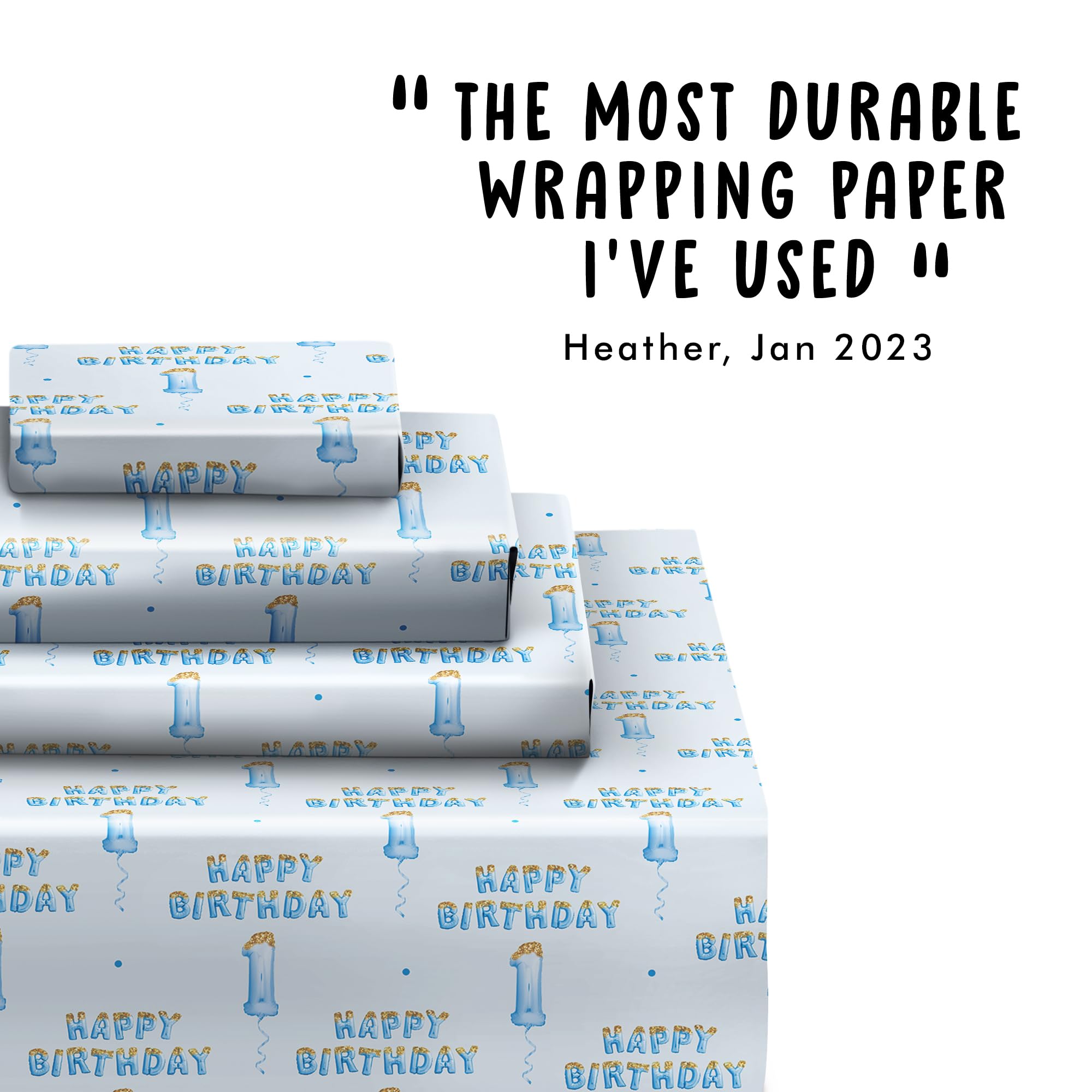 1st Birthday Wrapping Paper for Boys - 6 Sheets Blue Recyclable Gift Wrap with Stickers | Perfect for Baby's First Birthday Parties, Baby Showers & Special Occasions