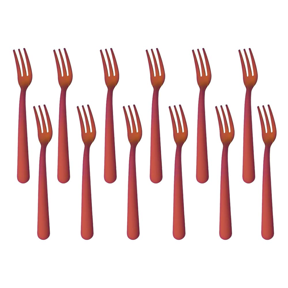 12-Piece Stainless Steel Fruit Forks Set - 5.5 Inch Small Appetizer Forks for Desserts, Salads, Oysters & Cocktails (Orange Red) - Perfect for Parties, Picnics & Home Dining