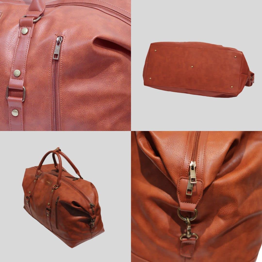 Premium Waterproof Leather Travel Duffle Bag for Men & Women - Large Carry-On Luggage with Spacious Compartment for Airplane, Overnight Trips & Weekend Getaways (Brown) - Ideal for Business Travel, Gym & Outdoor Adventures