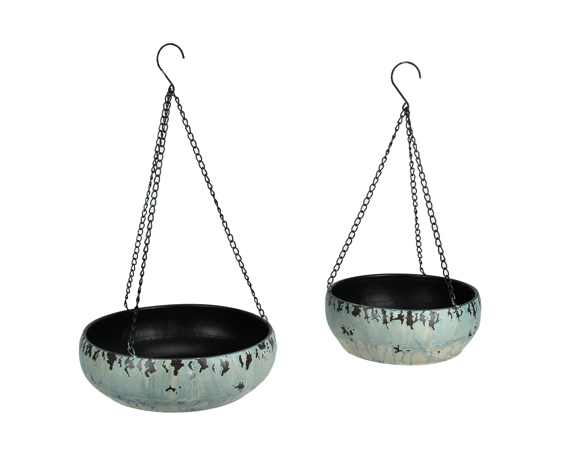 Distressed Coastal Blue Washed Finish Round Hanging Planters - Set of 2 for Indoor & Outdoor Use - Perfect for Patio, Garden, Balcony and Home Decor