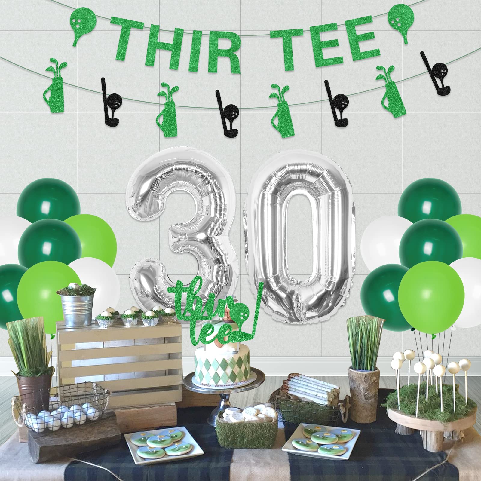 30th Birthday Golf Decorations for Men - Thir-Tee Birthday Banner, Cake Topper & Glitter Party Supplies | Perfect for Golf-Themed 30th Birthday Celebrations & Sports Lover Parties