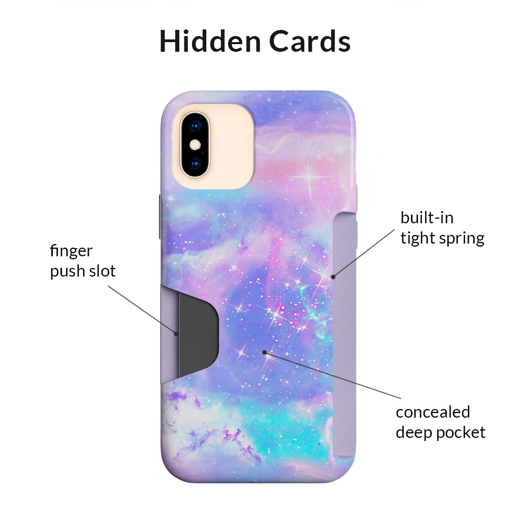 Pastel Galaxy iPhone Wallet Case - Slim Protective Cover with Card Holder for iPhone 13/14/15 - Perfect for Travel, Shopping & Everyday Use