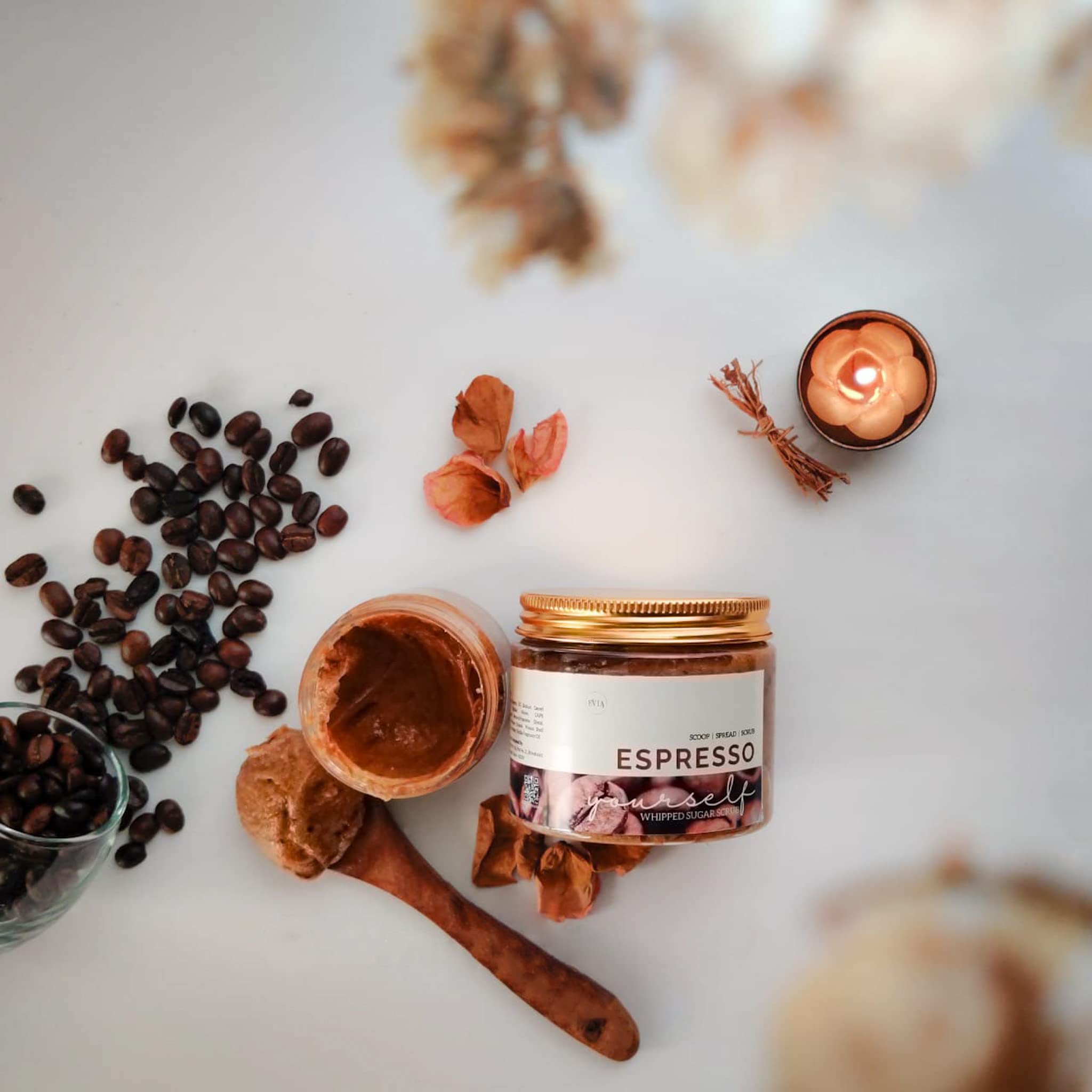 Evia Espresso Yourself Whipped Sugar Scrub 100g - All Natural Coffee Body Scrub, Paraben & Sulfate Free, Exfoliating & Moisturizing for Soft Skin | Perfect for Spa Day, Self-Care Routine & Gift Ideas