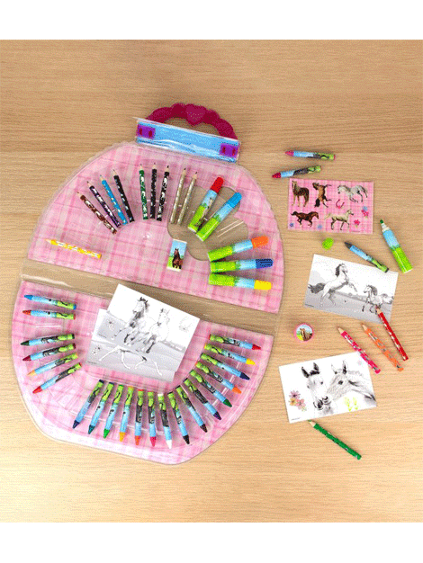Pony Coloring Case for Kids - Portable Art Set with 24 Vibrant Colors - Perfect for Travel, School & Birthday Gifts