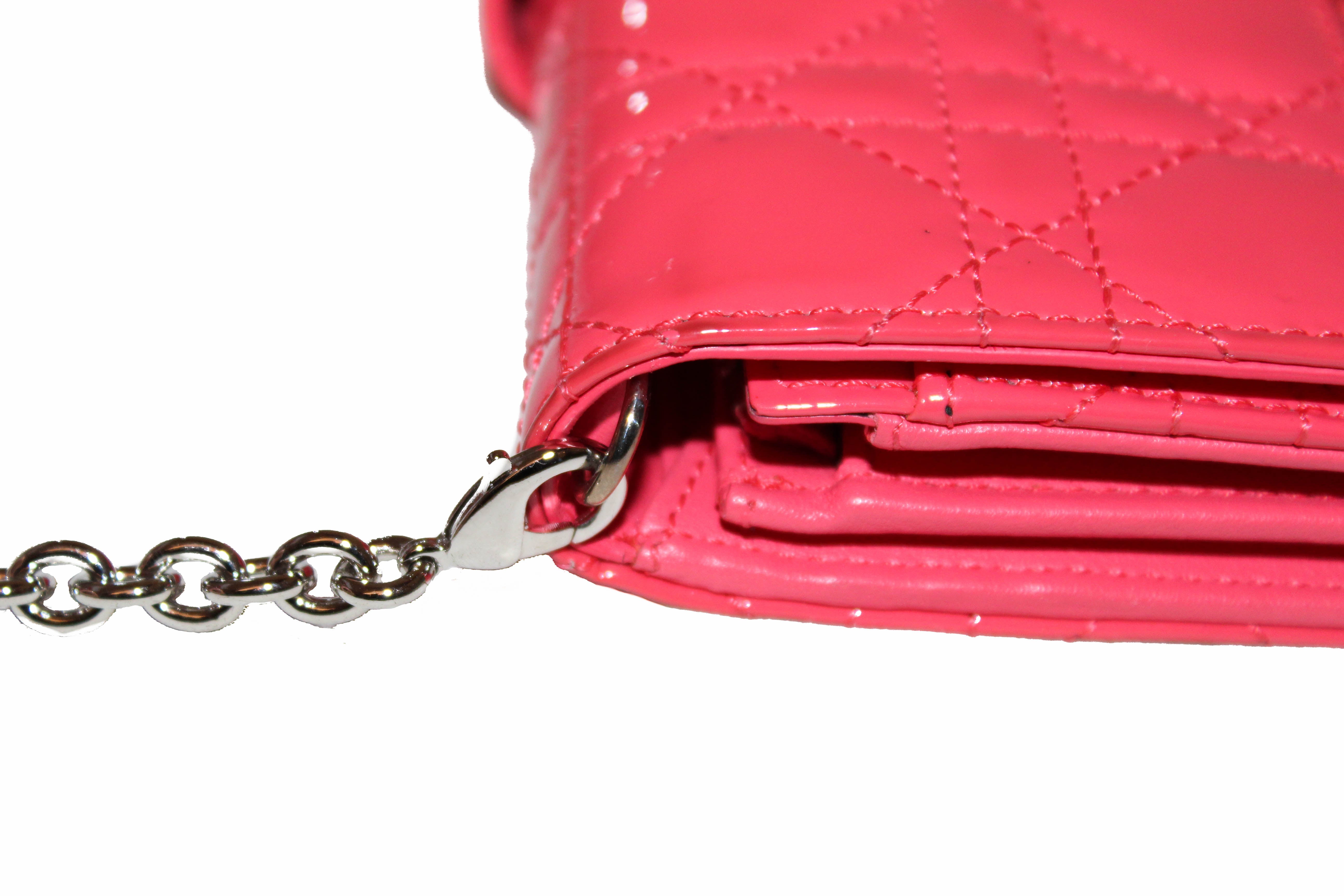 Authentic Christian Dior Coral Red Patent Leather Cannage Miss Dior Rendezvous Wallet - Luxury Women's Clutch for Evening Parties, Date Nights & Special Occasions