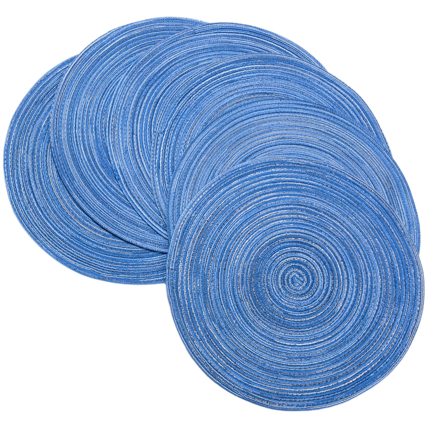 6-Pack Round Braided Placemats - 15 Inch Washable Table Mats for Kitchen & Dining - Blue Home Decor - Perfect for Everyday Use, Dinner Parties, and Holiday Gatherings