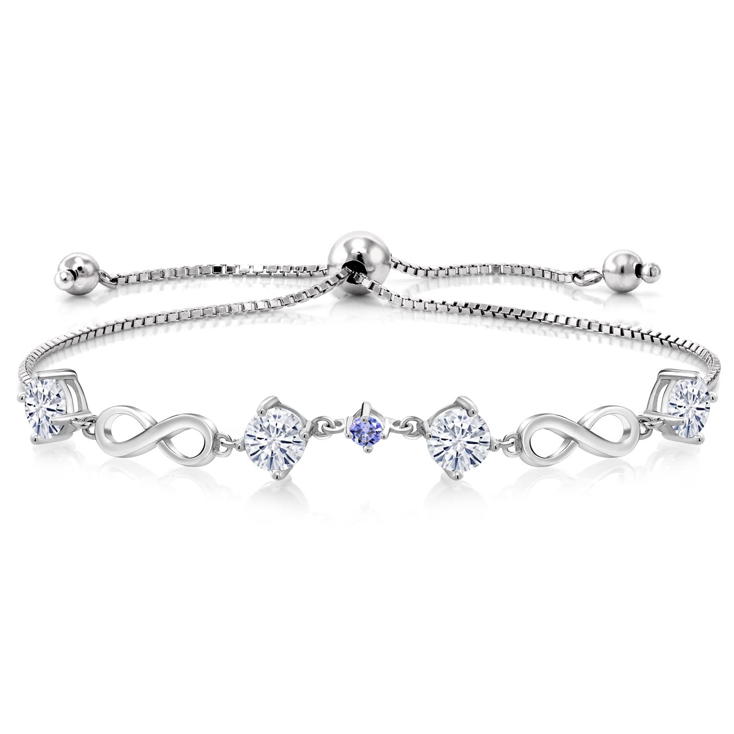 925 Sterling Silver Blue Tanzanite Bracelet Set with GH Created Moissanite (2.08 Cttw) - Elegant Jewelry Gift for Women, Perfect for Weddings, Anniversaries & Special Occasions