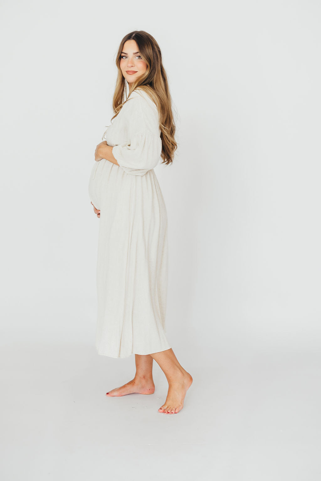 Hunter 100% Cotton Gauze Midi Dress in Soy - Bump Friendly Maternity Dress for Pregnancy, Nursing & Postpartum - Perfect for Summer, Beach & Casual Wear