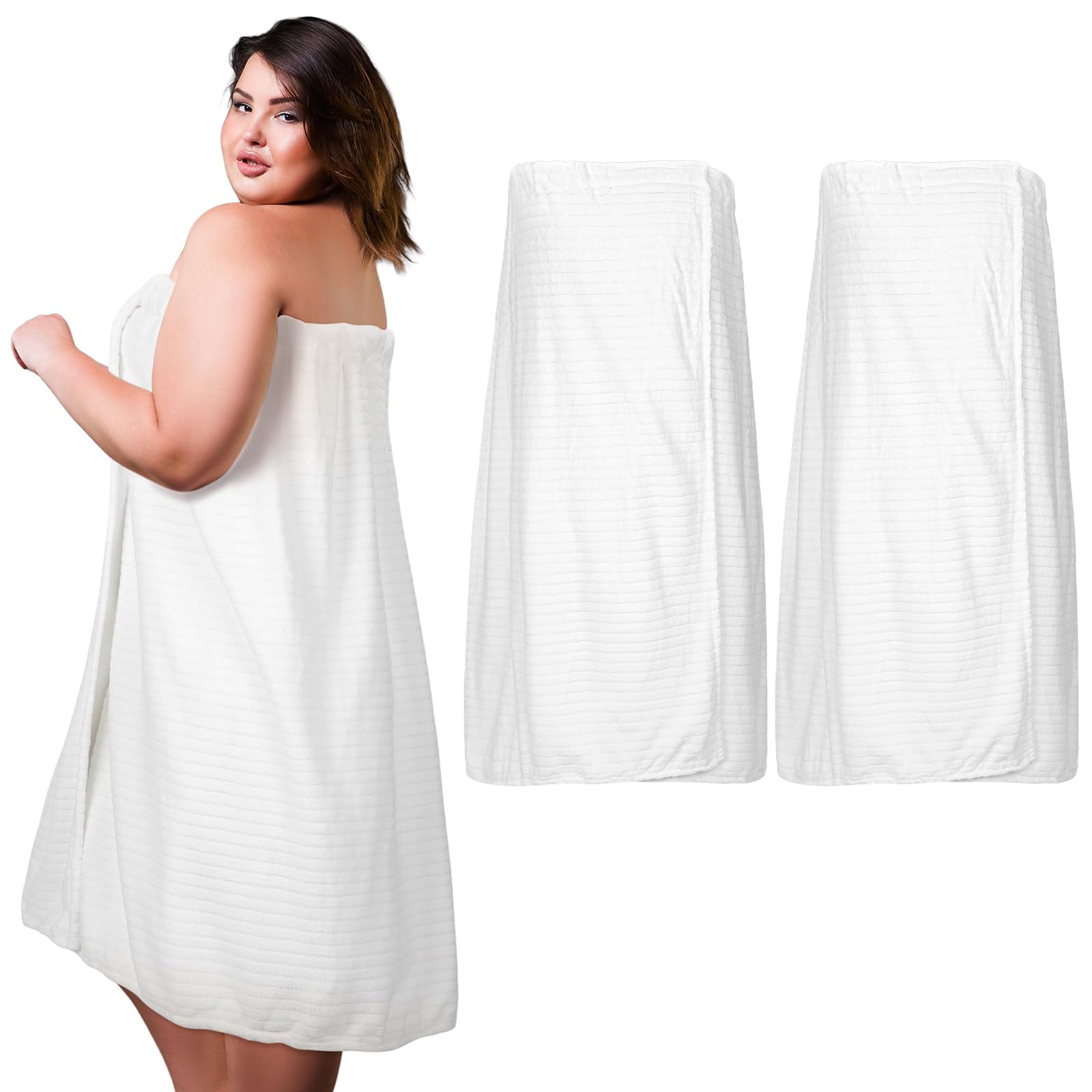 Tigeen 2 Pack Women's Lightweight Spa Robe - Soft Bath Towel Wrap with Adjustable Closure & Elastic Top, Striped Design for Bath, Pool, Beach & Relaxation at Home