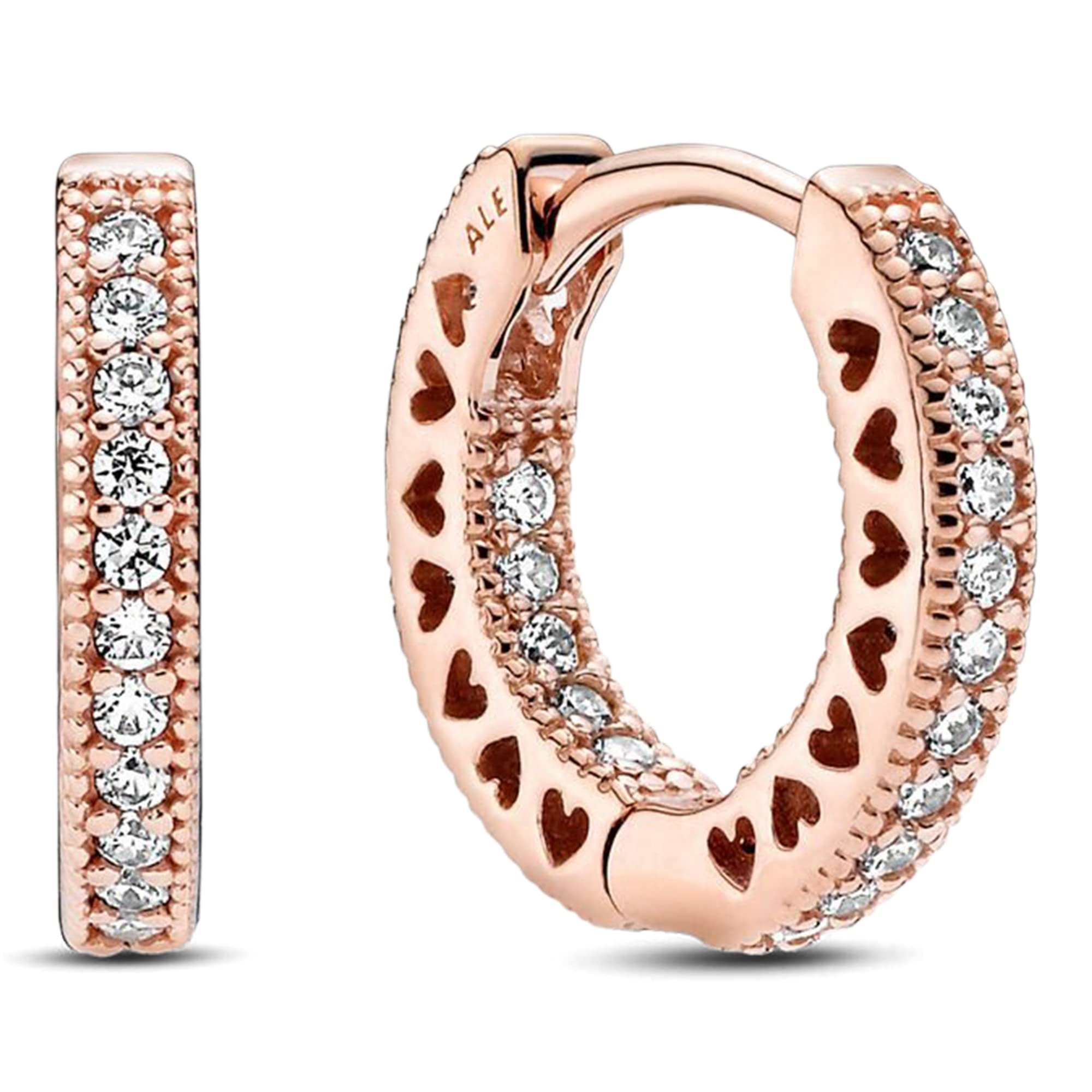 PANDORA Signature Pavé Heart Hoop Earrings for Women - 14k Rose Gold Plated Cubic Zirconia Earrings - Elegant Gift Box Included - Perfect for Valentine's Day, Anniversary & Special Occasions