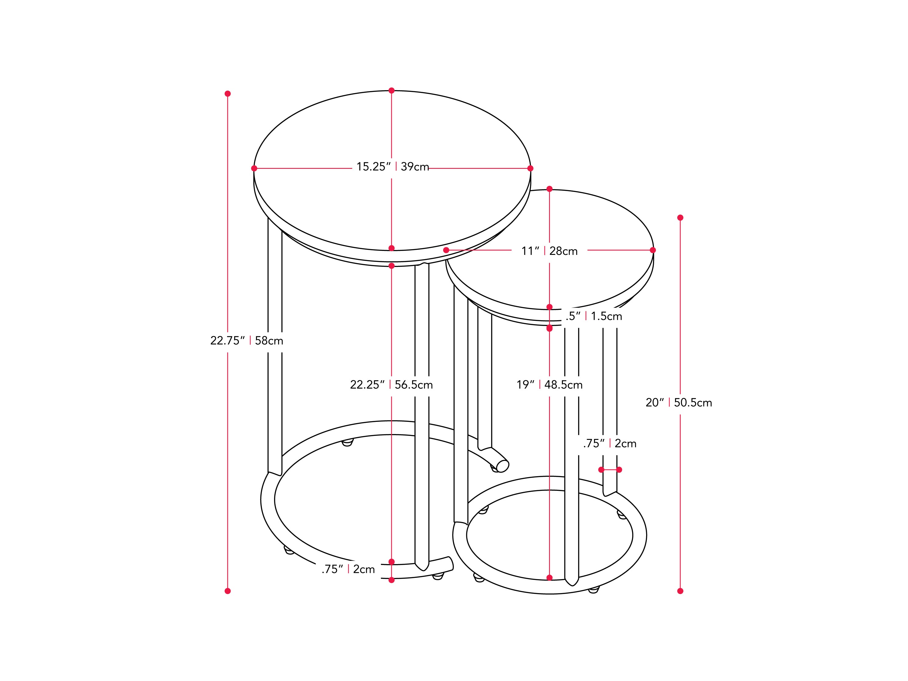 White Marble Round Nesting Side Tables - Modern Minimalist Coffee & End Tables for Living Room, Bedroom, Office - Set of 2 Stackable Accent Tables