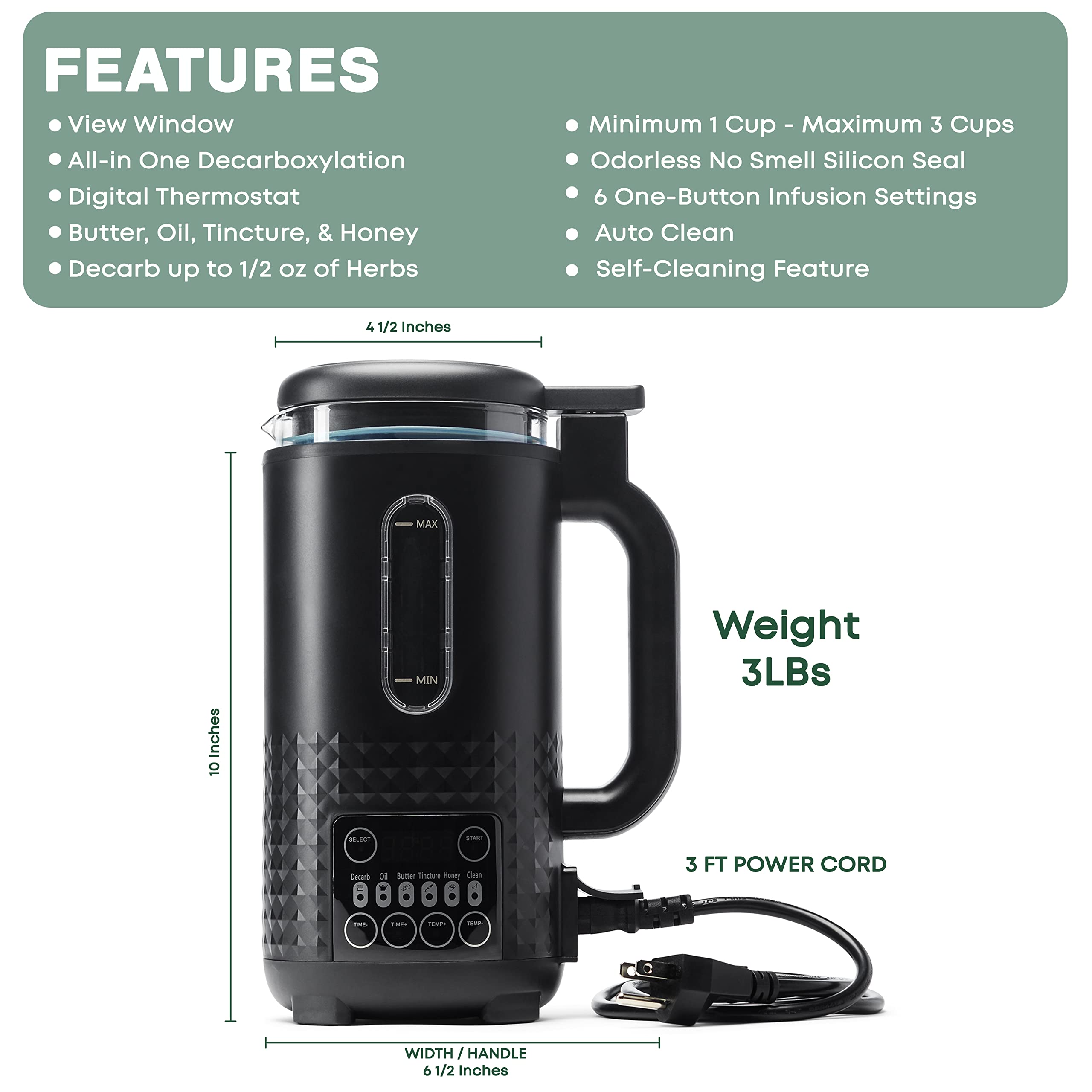 Hello High - Ultra Infuser All-in-One Machine: Decarboxylator, Butter Maker & Oil Infuser for Herbal Infusions | Perfect for Making Edibles, Gummies & Infused Oils (1-3 Cups Capacity) | Includes Butter Mold - Ideal for Home Cooking, Baking & DIY Cannabis Recipes