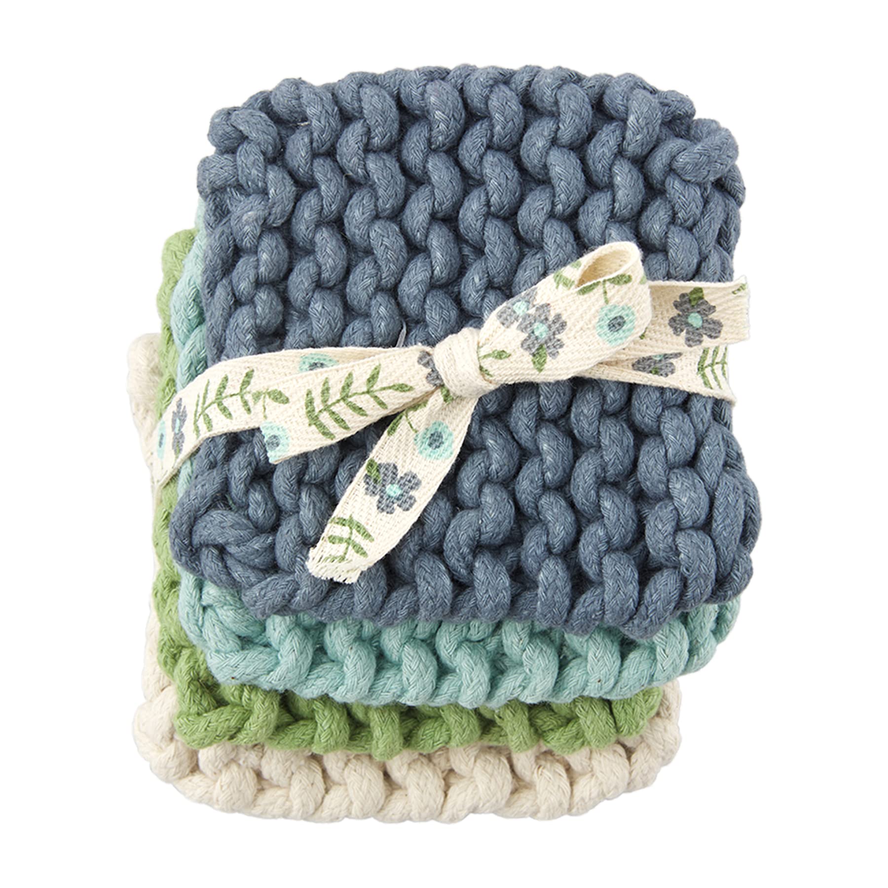 Vibrant Blue Crochet Coaster Set - 4 Inch Handmade Mud Pie Coasters for Coffee Cups, Wine Glasses & Home Decor