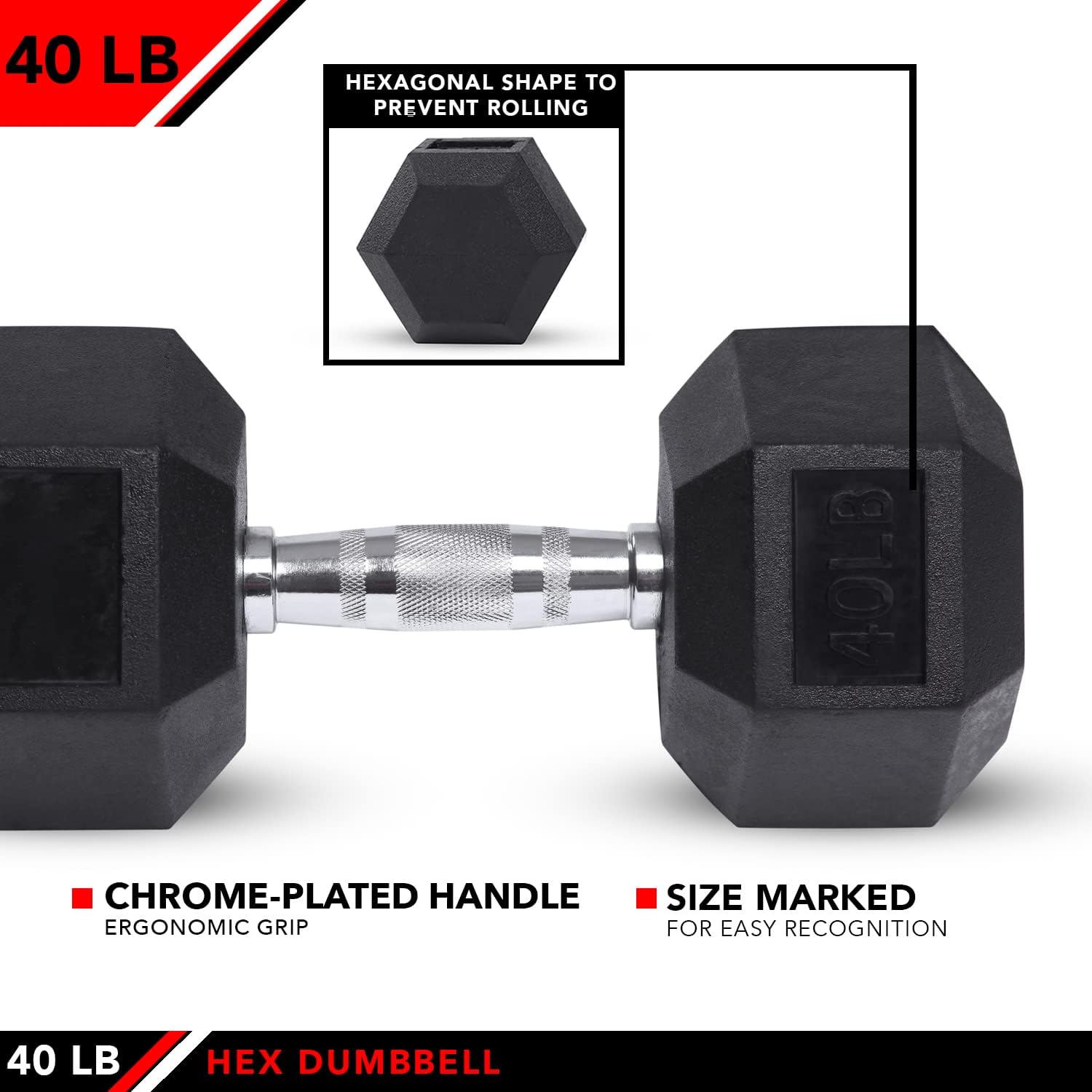 JFIT Rubber Hex Dumbbell Set - 15 Sizes (4-50lbs) with Single/Pair Options - Non-Rolling Hexagonal Design for Safe Strength Training - Perfect for Home Gym, CrossFit, Physical Therapy & Muscle Building