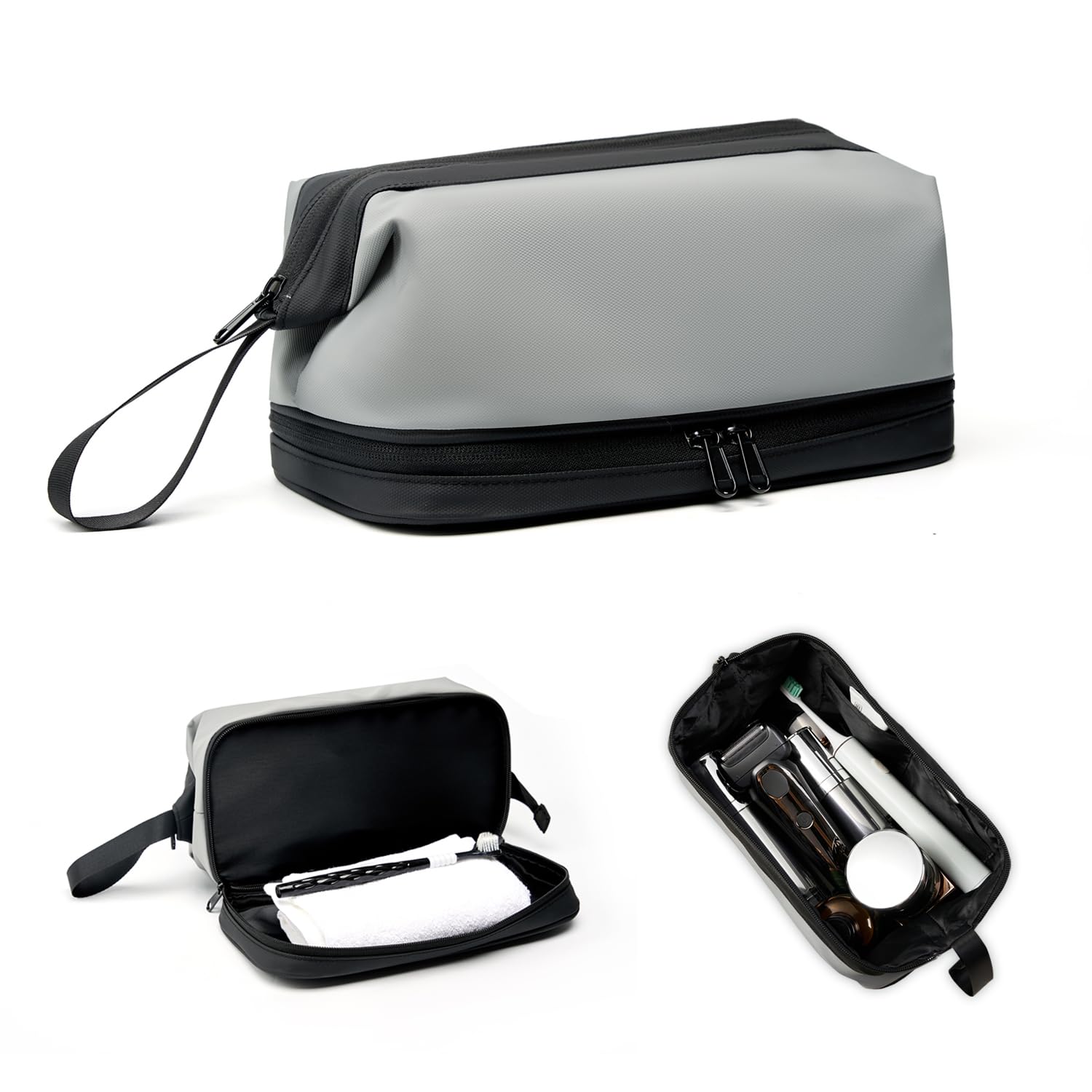 Waterproof Hanging Toiletry Bag for Travel - Grey Cosmetic Organizer for Men & Women