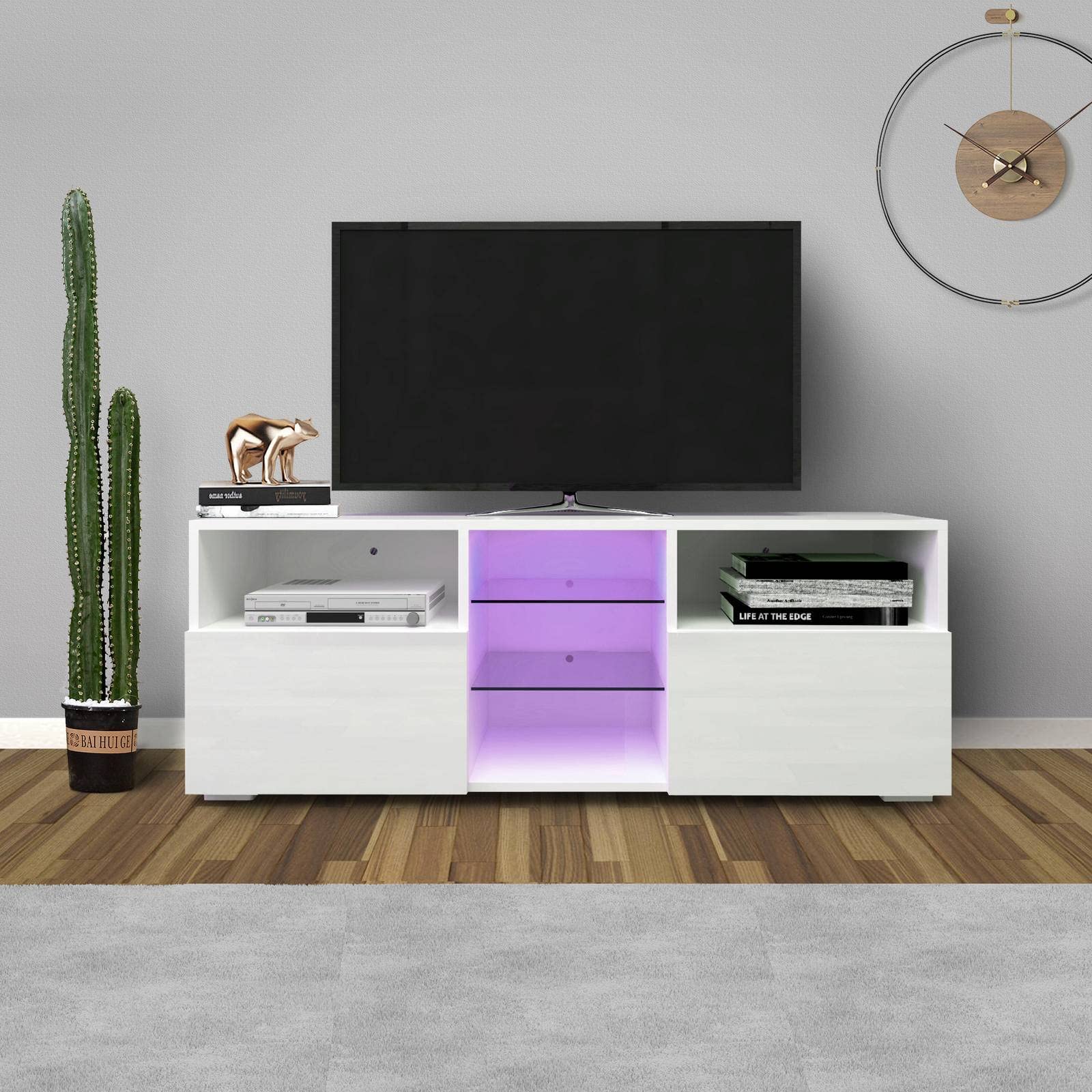 Modern Minimalist TV Stand with 20-Color LED Lights - High-Gloss White Entertainment Center for Living Room | Creative Furniture for Home Theater & Gaming Setup