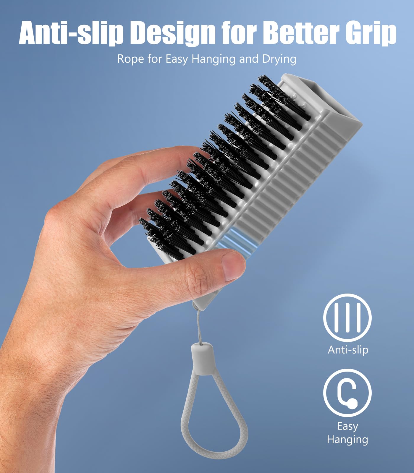 Heavy Duty Nail Brush 2-Pack - Deep Cleaning Fingernail Brush for Dirt, Paint & Stains Removal - Dual-Sided Nail Scrub Brush with Hanging Rope (Grey) - Perfect for Salon, Home & Travel Use