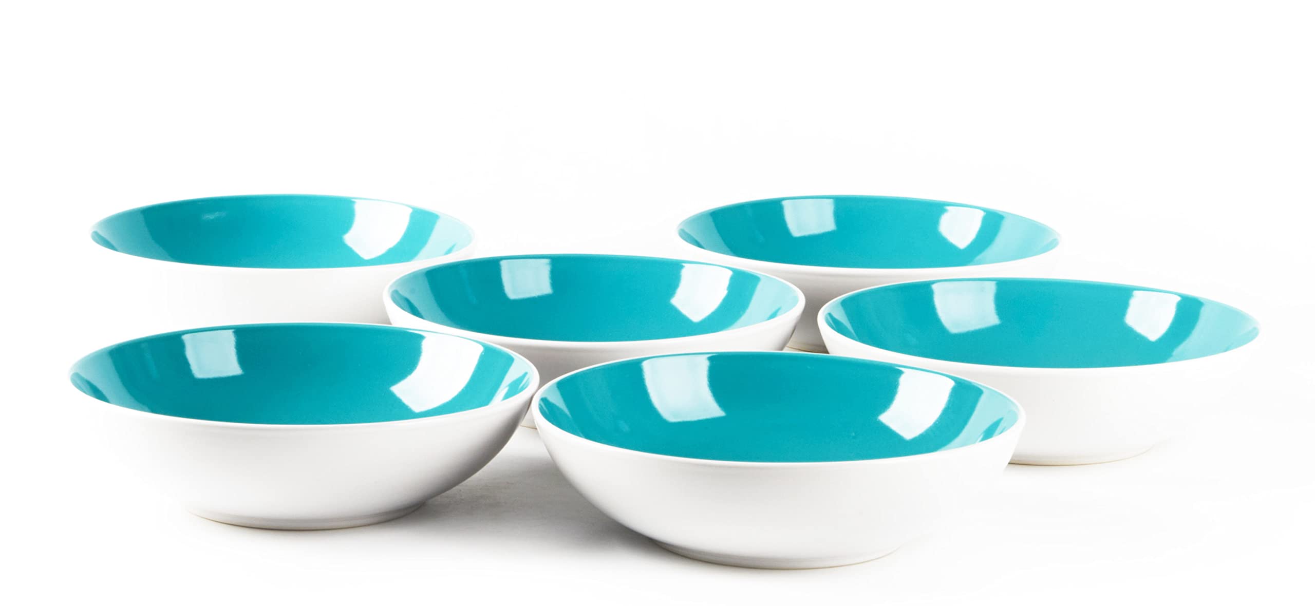 12-Piece Stoneware Dinnerware Set - White Exterior & Tiffany Blue Interior - Elegant Coupe Shape for Formal Dining, Entertaining & Everyday Use