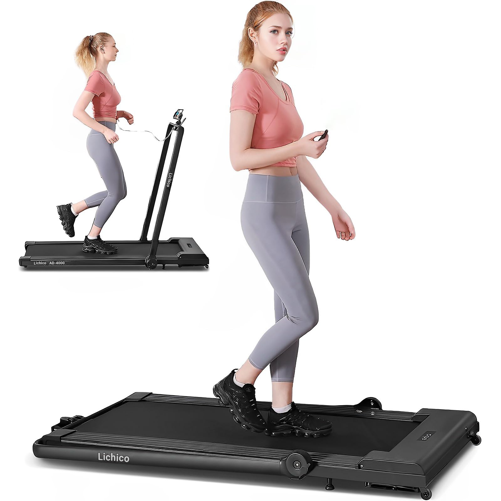 Lichico Under Desk Treadmill - Portable Walking Pad for Home & Office, Quiet Brushless Motor Treadmill with Remote Control - Perfect for Workouts, Jogging & Running While Working or Watching TV