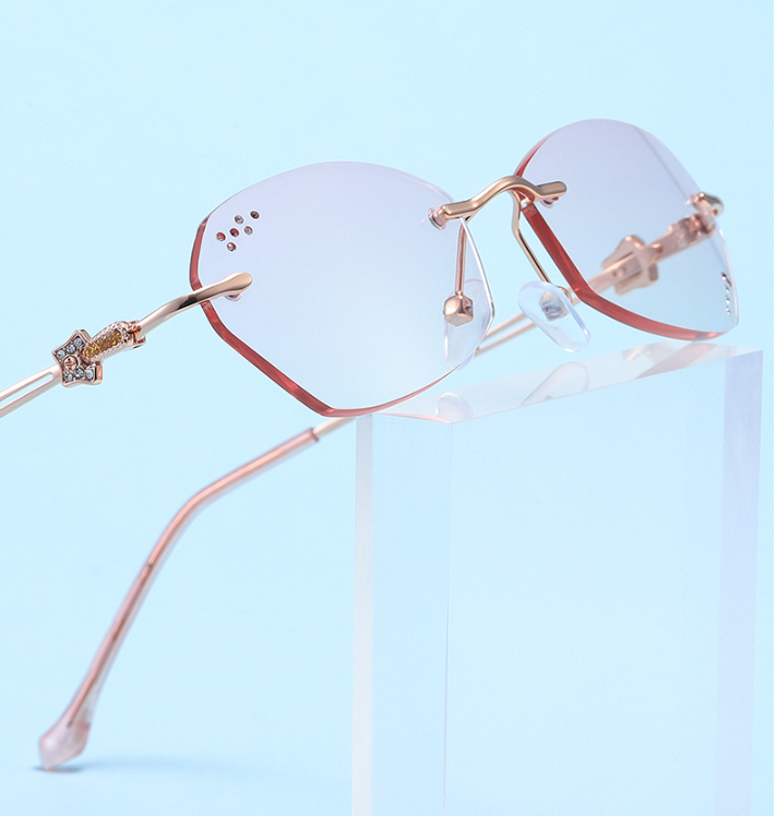 Stylish Women's Diamond Cut Rimless Anti Blue Light Glasses for Computer & Screen Use - UV Protection & Eye Strain Relief for Work, Gaming & Reading