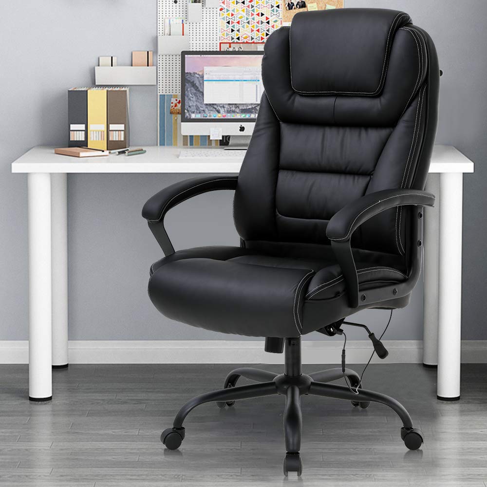 Big and Tall Office Chair 500lbs Capacity - High Back Executive PU Leather Computer Desk Chair with Lumbar Support - Heavy Duty Swivel Rolling Task Chair for Home & Office - Ergonomic Wide Seat Design (Black) - Perfect for Long Work Hours and Gaming Sessions