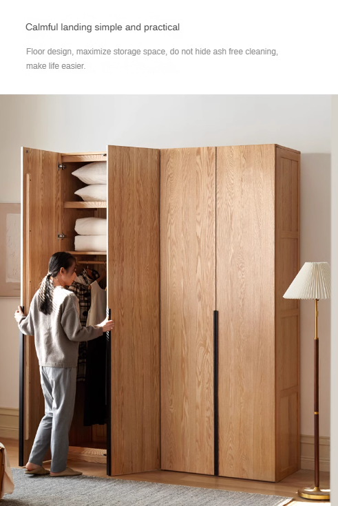 Solid Oak Wood Wardrobe - Modern High Closet for Bedroom & Living Room Storage | Durable & Stylish Furniture for Home Organization