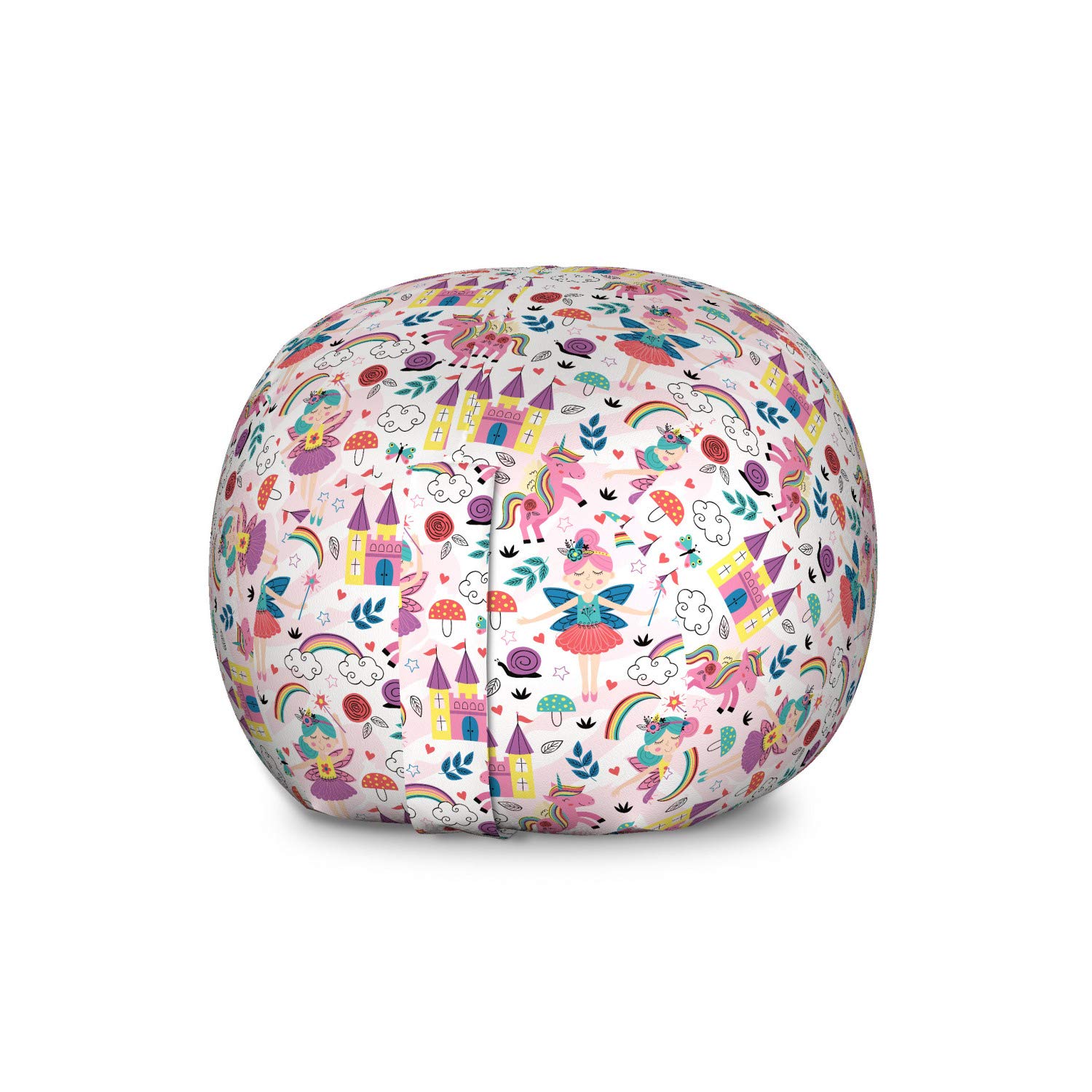 Ambesonne Cartoon Toy Storage Bag Chair - Large Washable Stuffed Animal Organizer with Unicorn Chateau Design, Multicolor | Kids Room Decor, Playroom Organization, Gift for Children