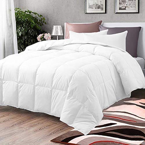 All-Season White Down Alternative Quilted Comforter Set - 100% Cotton 800 Thread Count - Duvet Insert or Standalone Comforter - 3-Piece Full/Queen Size - Soft & Breathable for Year-Round Comfort - Perfect for Master Bedroom, Guest Room & Cozy Home Decor
