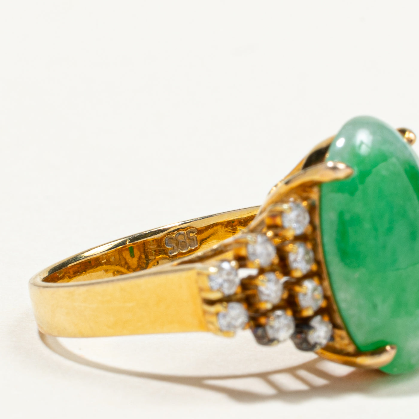 Exquisite 4.80ct Oval Cabochon Jadeite & 0.31ctw Diamond Cocktail Ring - Size 5.25 | Elegant Statement Jewelry for Weddings, Parties & Special Occasions