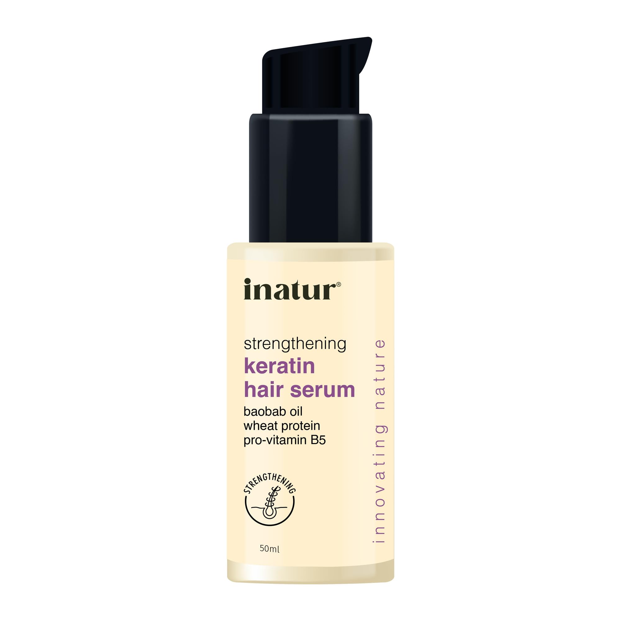 **inatur Keratin Hair Serum for Damaged Hair - Repair & Strengthen Treatment with Shine Restoration, Safe for Color-Treated Hair (50ml) - Perfect for Daily Hair Care & Salon-Quality Results**