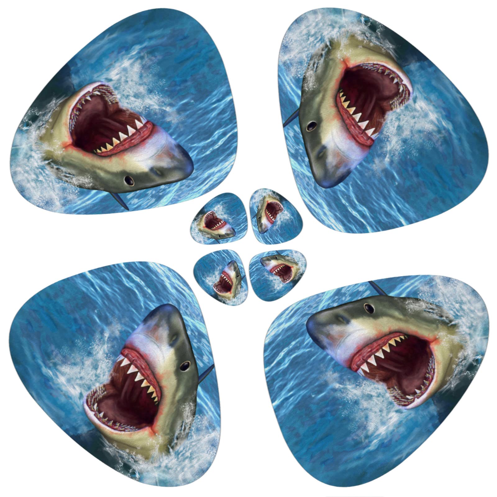 Shark Jaw Faux Leather Placemats and Coasters Set - 4 Placemats + 4 Coasters - Waterproof, Washable Dining Table Mats for Kitchen, Patio, Restaurant - Ocean Animal Theme Home Decor for Marine Lovers