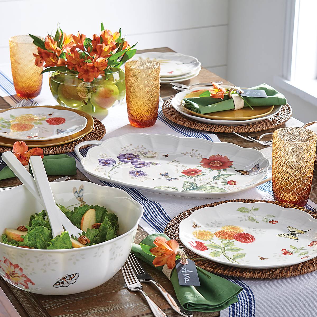 Butterfly Meadow Salad Bowl Set with Serving Utensils - Perfect for Garden Parties, Picnics & Family Dinners