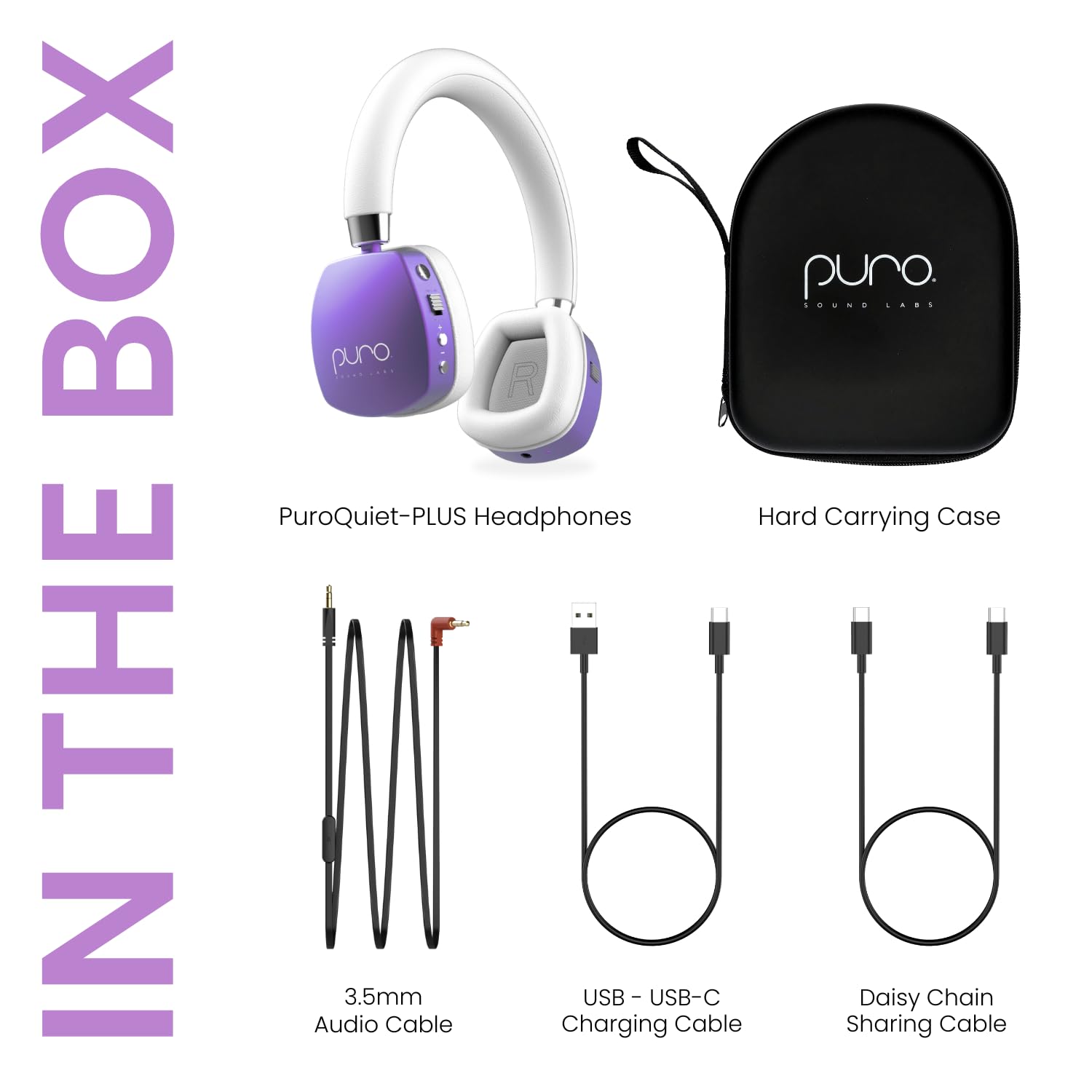 Puro Sound Labs PuroQuiet Plus Kids Bluetooth Headphones with Active Noise Cancelling - Volume Limited, Lightweight Over-Ear Design, Built-in Mic for Safe Listening - Studio-Grade Sound (Purple) - Perfect for School, Travel & Online Learning