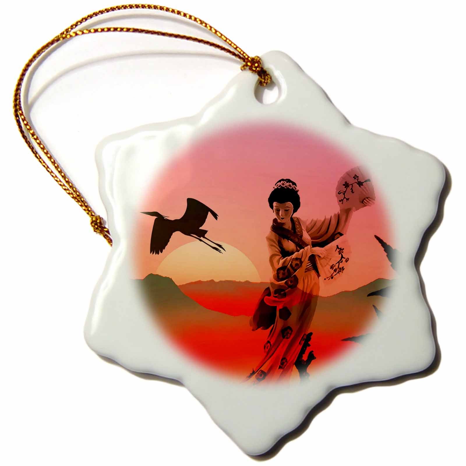 3D Rose Asia Geisha Snowflake Christmas Ornament - 3 Inch Handmade Holiday Decor for Tree, Gift, Home & Office Decoration | Perfect for Xmas, Winter, Japanese Culture Lovers