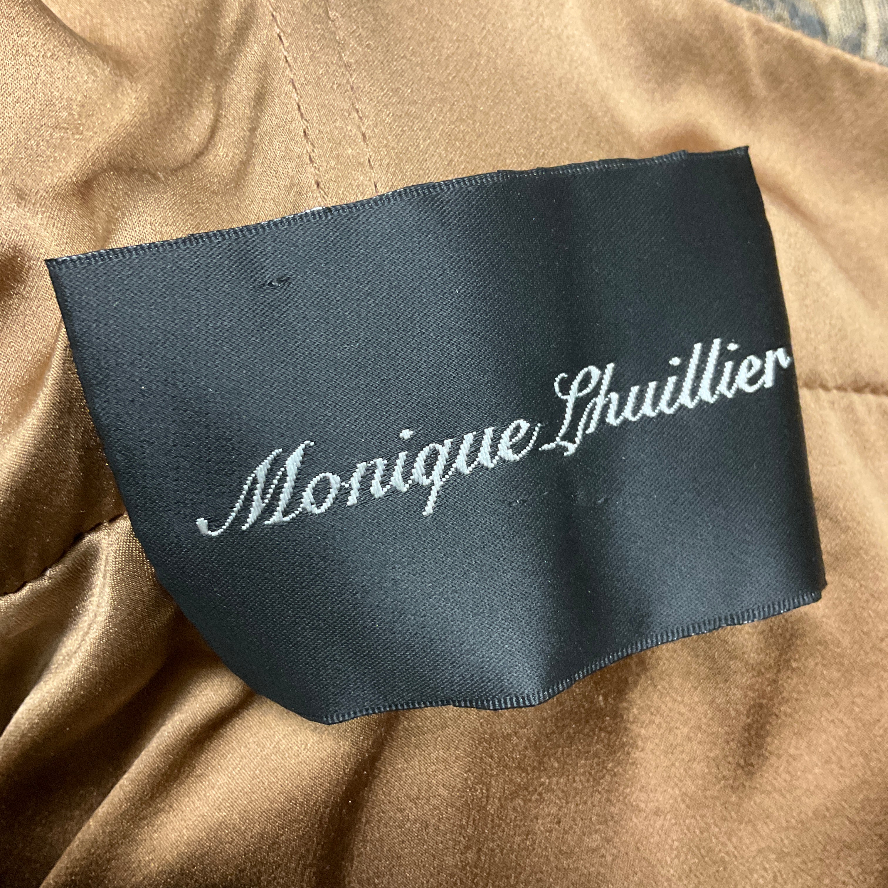 Monique Lhuillier Women's Tan Animal Print Strapless Cocktail Dress for Party, Wedding Guest & Special Occasions