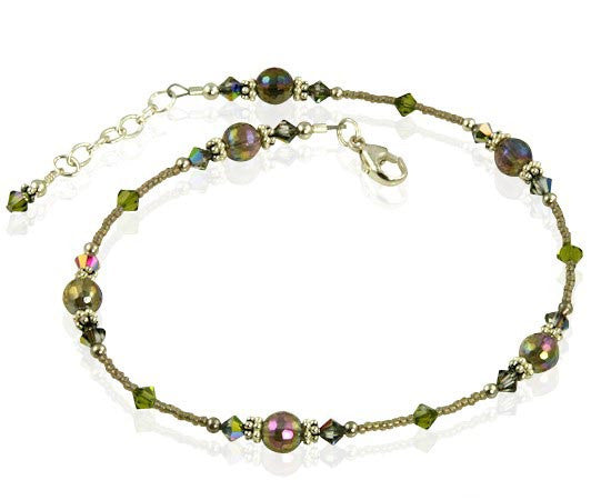 Vitrail Olive Crystal Quartz Anklet - Elegant Healing Stone Ankle Bracelet for Women | Perfect for Yoga, Meditation & Boho Fashion
