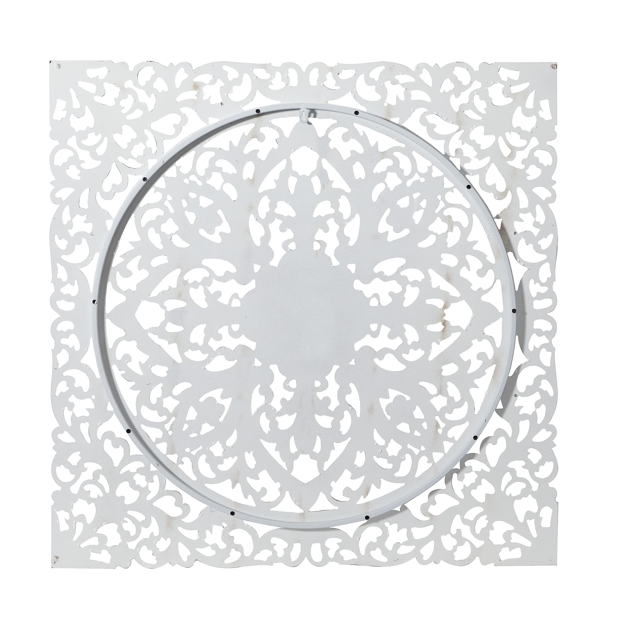 Handmade Wooden Floral Wall Art - Intricately Carved Mandala Wall Sculpture with Brown Distressing, 36