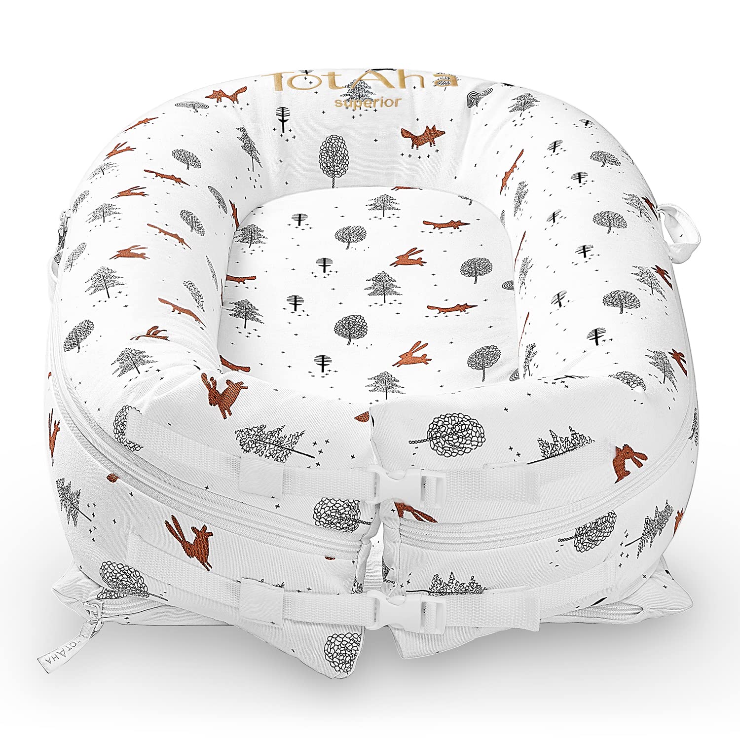 Organic Newborn Baby Nest - 100% Cotton Multi-Functional Baby Dock & Portable Infant Lounger | Woodland Gift Set | Perfect for Nursery, Travel & Floor Playtime | Safe & Comfortable Newborn Essentials