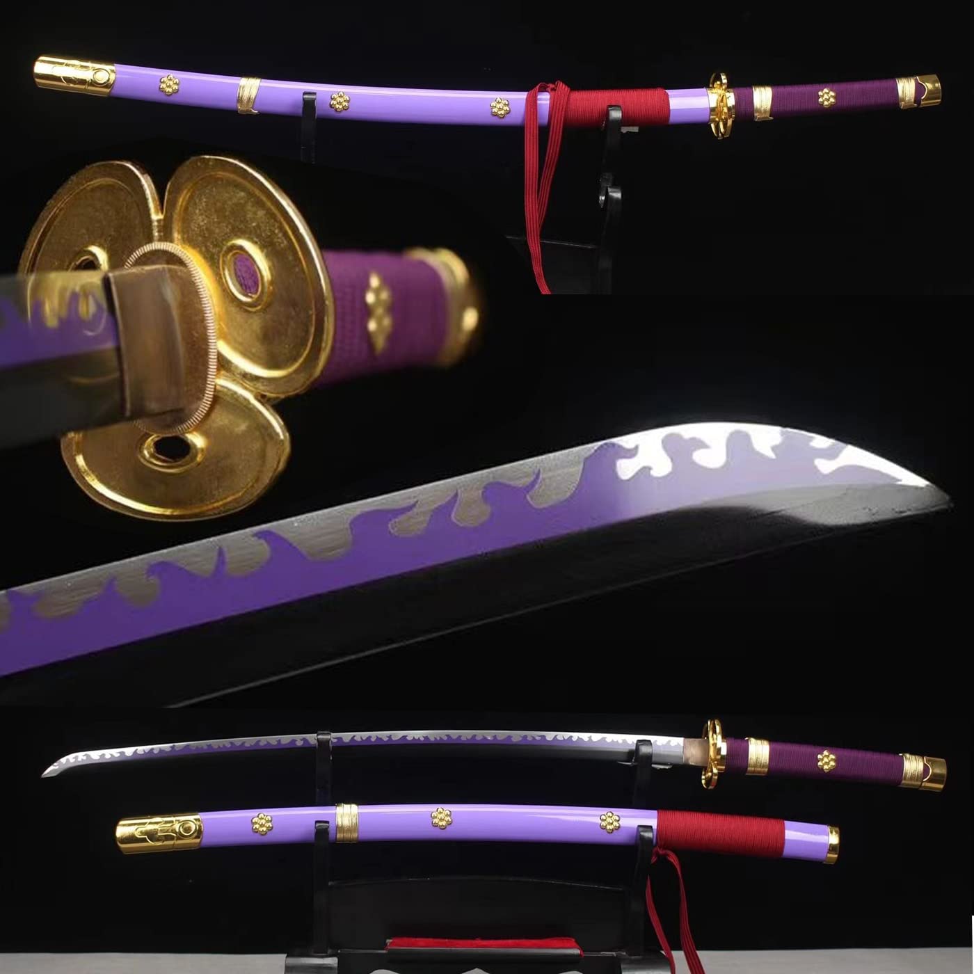 Sharp One Piece Roronoa Zoro Enma Katana - 1045 Carbon Steel Purple Blade Japanese Anime Cosplay Sword - Perfect for Cosplay, Halloween, and Anime Conventions