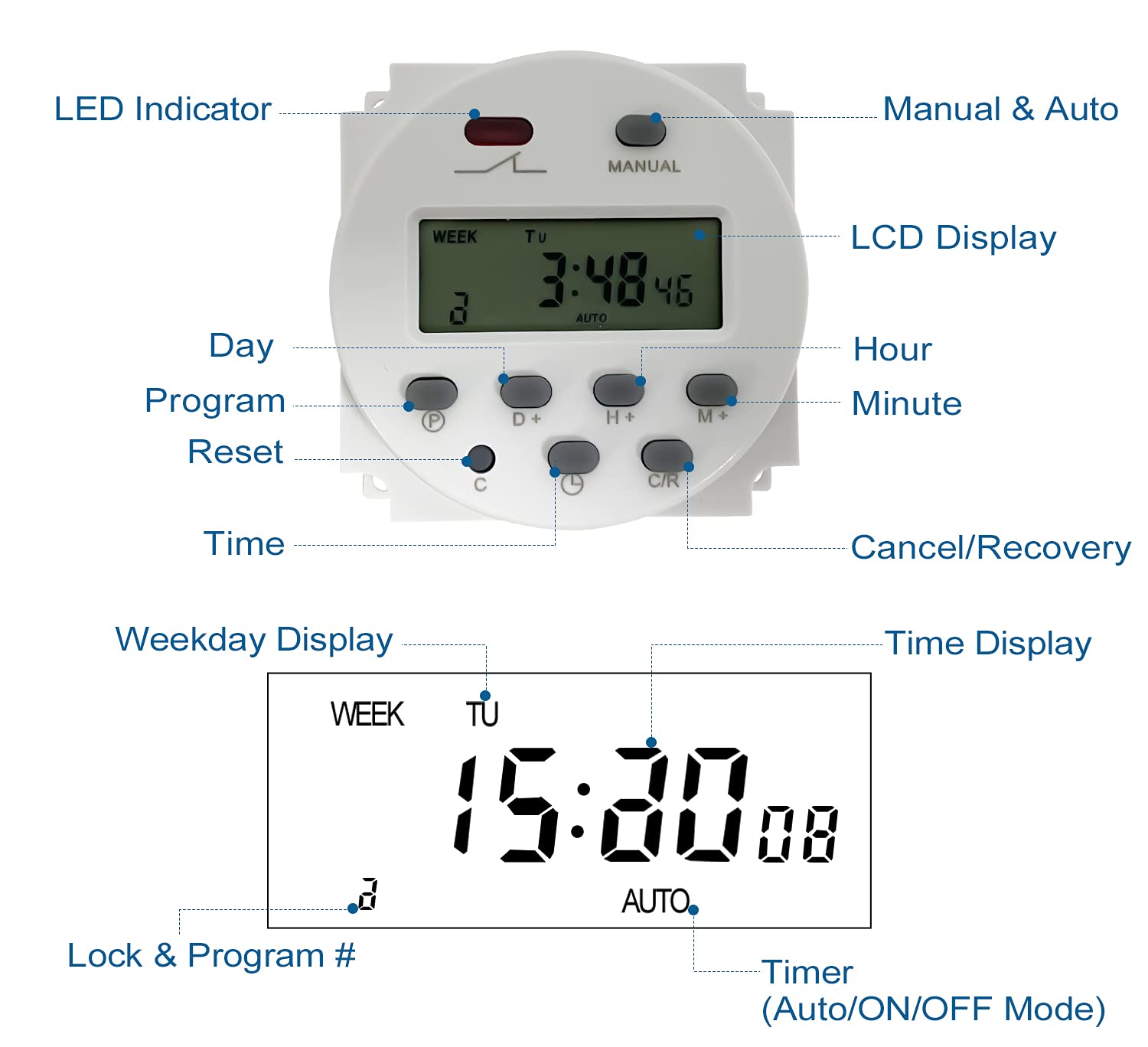 Sutekus 7 Day Digital Timer Switch - DC 12V 16A Programmable Time Relay for Home Automation, Lighting Control & Appliance Scheduling | Perfect for Aquariums, Grow Lights & Holiday Decorations