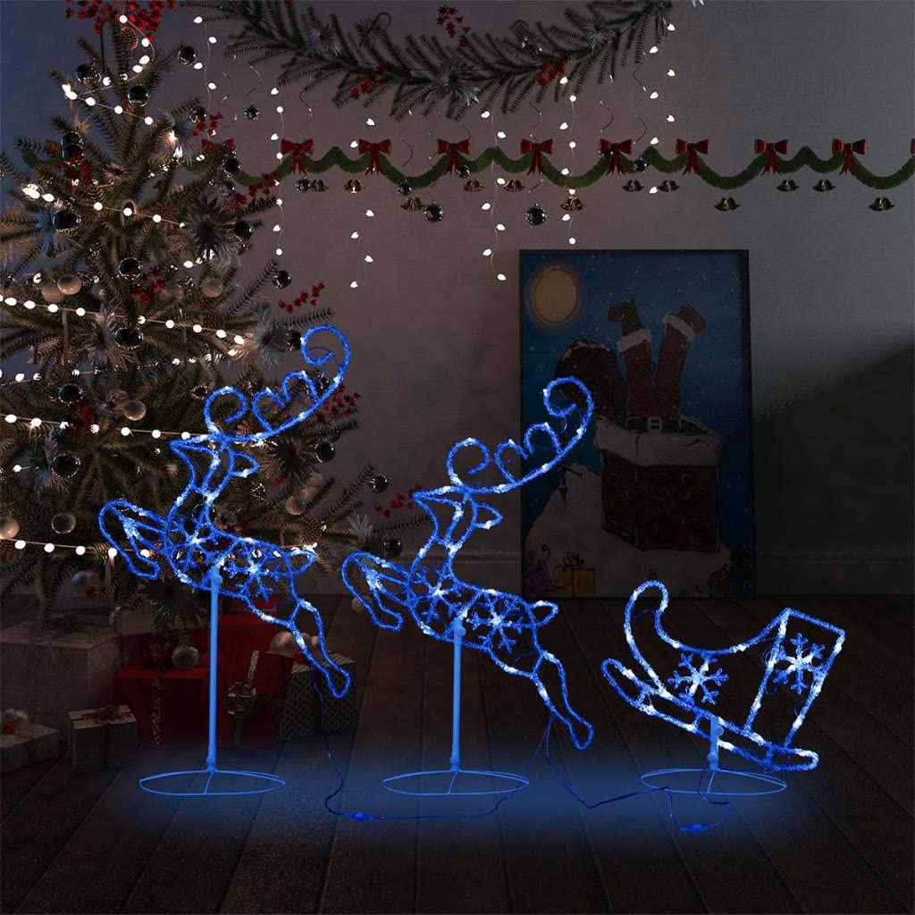 Lighted Acrylic Christmas Reindeer & Sleigh Decor - 102.4