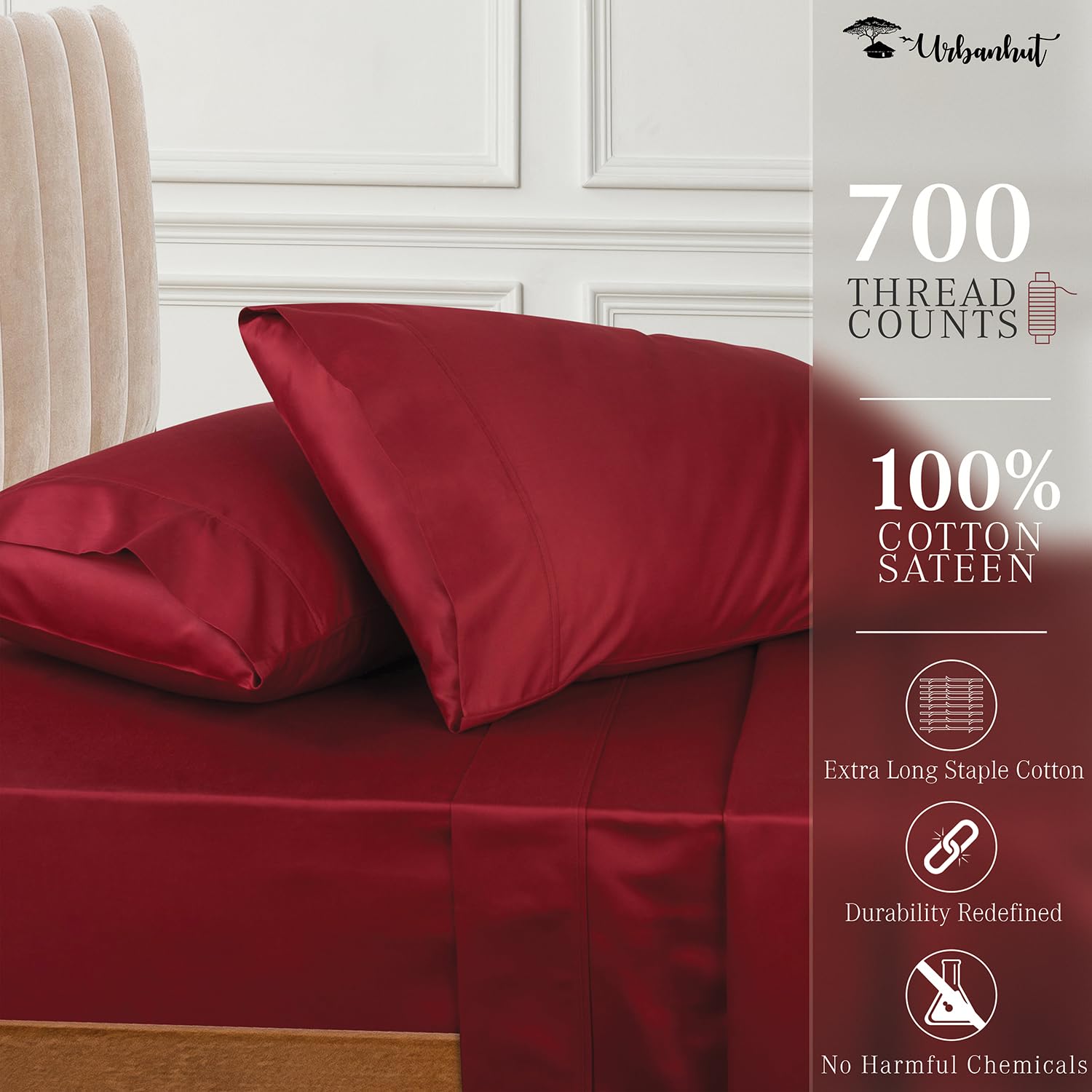 Premium 700 Thread Count Egyptian Cotton Queen Sheet Set - 4Pc Luxury Sateen Weave Bedding with 16