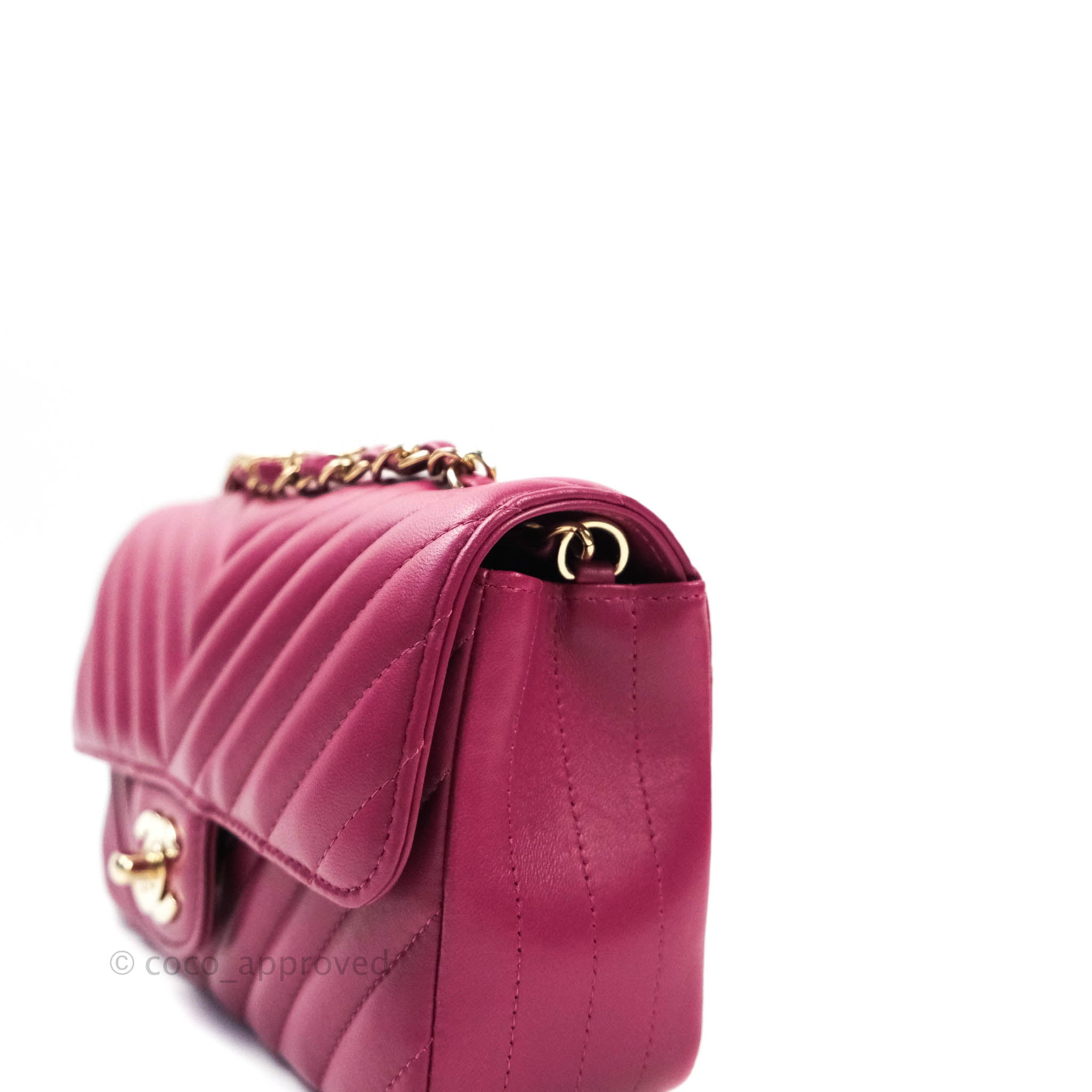 Chanel Chevron Mini Rectangular Lambskin Flap Bag in Dark Pink with Gold Hardware - Perfect for Evening Events & Luxury Fashion Accessories