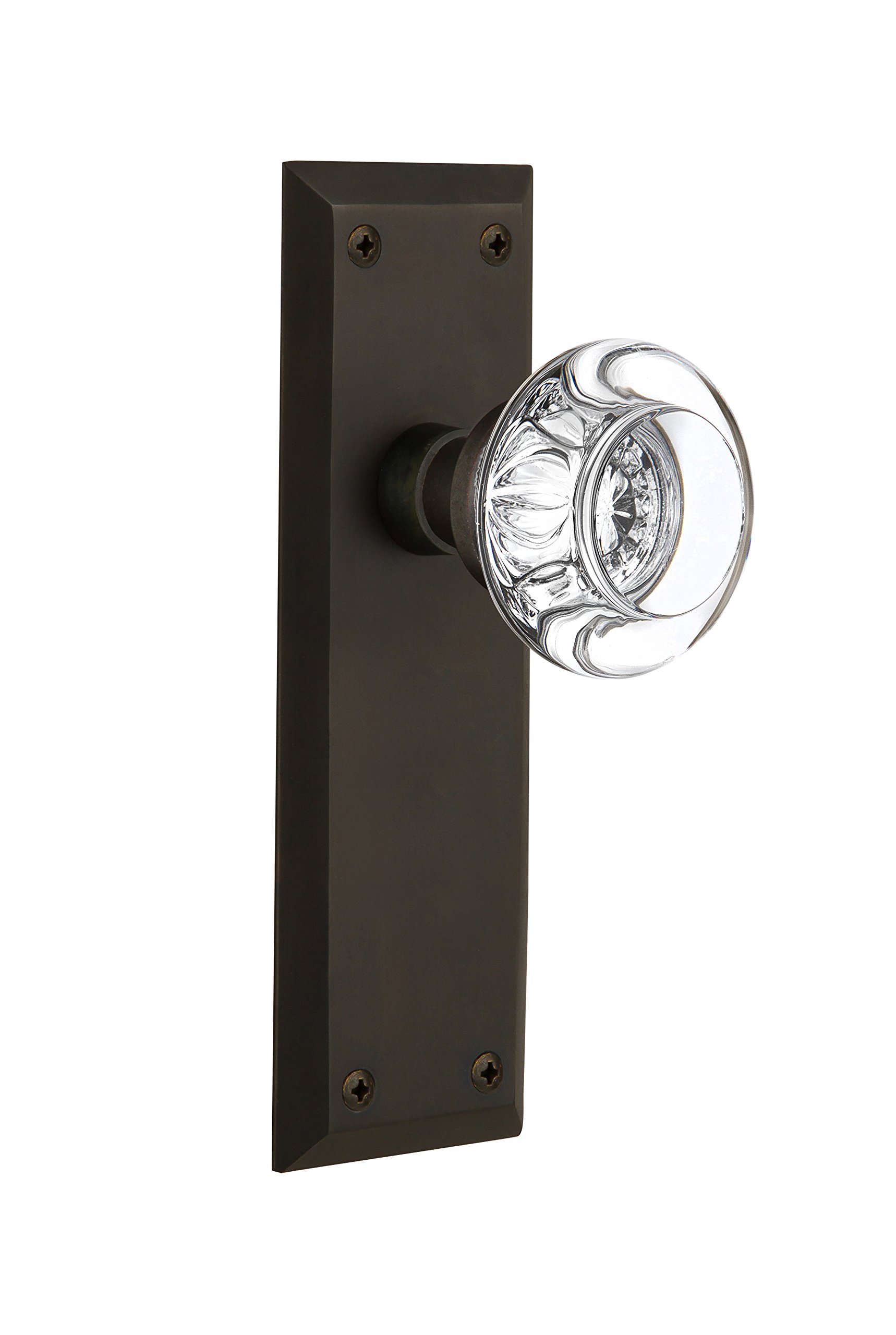 Vintage Single Dummy Oil Rubbed Bronze New York Plate with Round Clear Crystal Glass Knob - Nostalgic Warehouse 712320 - Perfect for Cabinet, Dresser & Vintage Home Decor