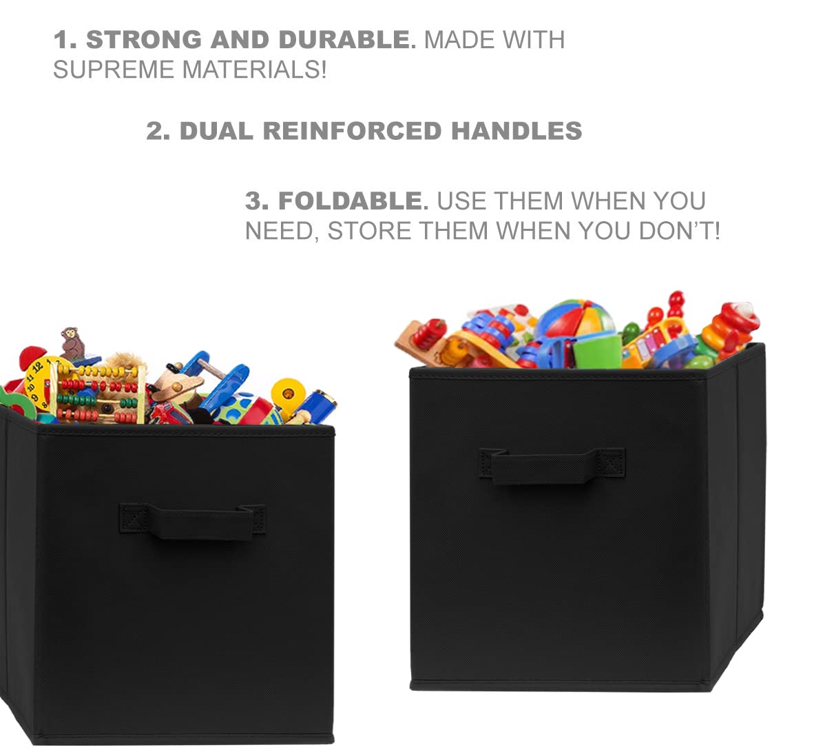 Pomatree 8-Pack Fabric Storage Cubes with Handles - Foldable Closet Organizer Bins for Home, Kids Room, Nursery & Playroom - Perfect for Toys, Books & Clothes Storage (Black)