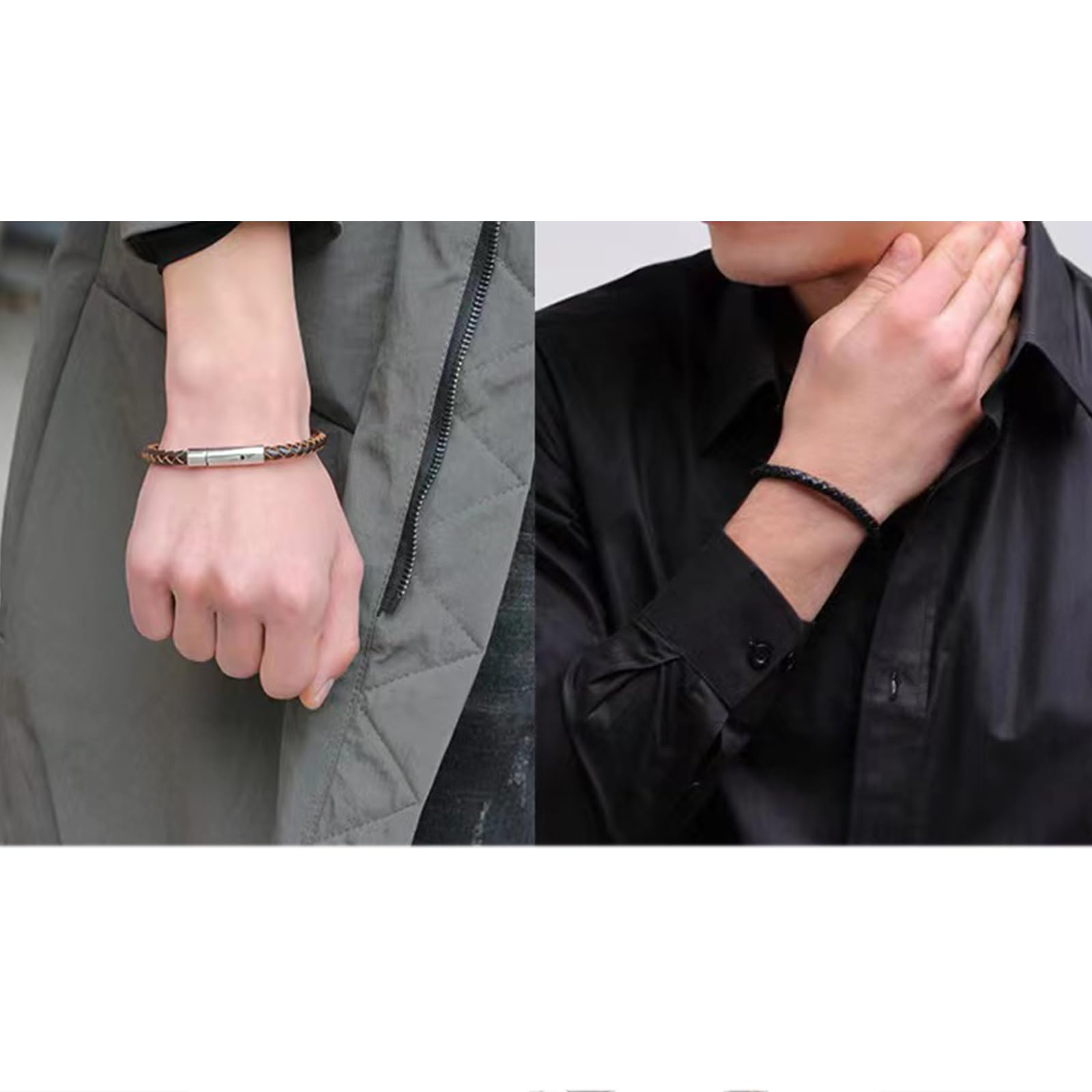 Braided Leather Bracelet for Men & Women - Stainless Steel Clasp Cuff Bangle - Handmade Adjustable Wristband - Perfect Gift for Birthday, Anniversary & Everyday Wear