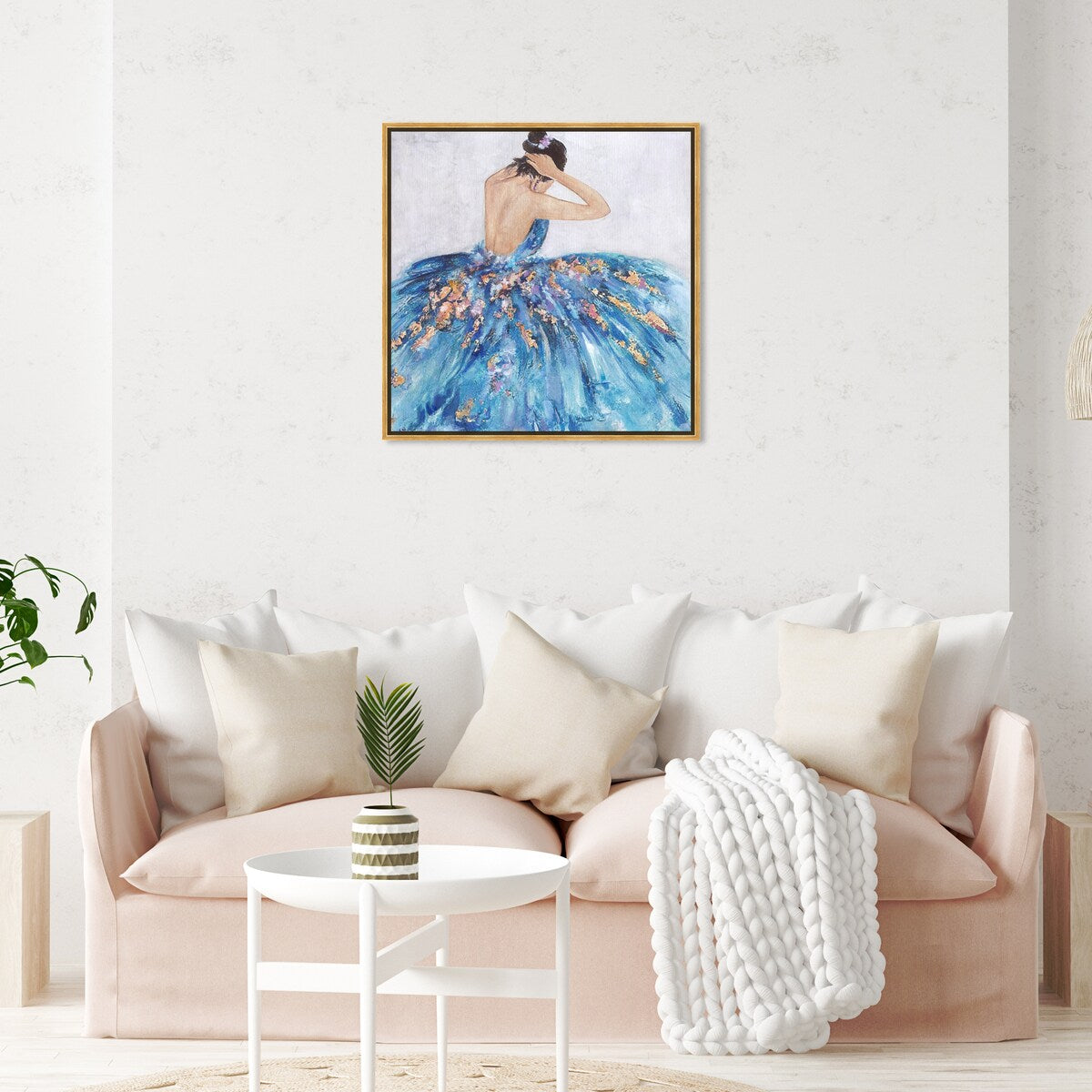 Elegant Princess Dress Glam Blue Framed Canvas Wall Art Print - Blue & Festive Home Decor for Bedroom, Living Room, Nursery | Perfect Gift for Girls, Women & Teens