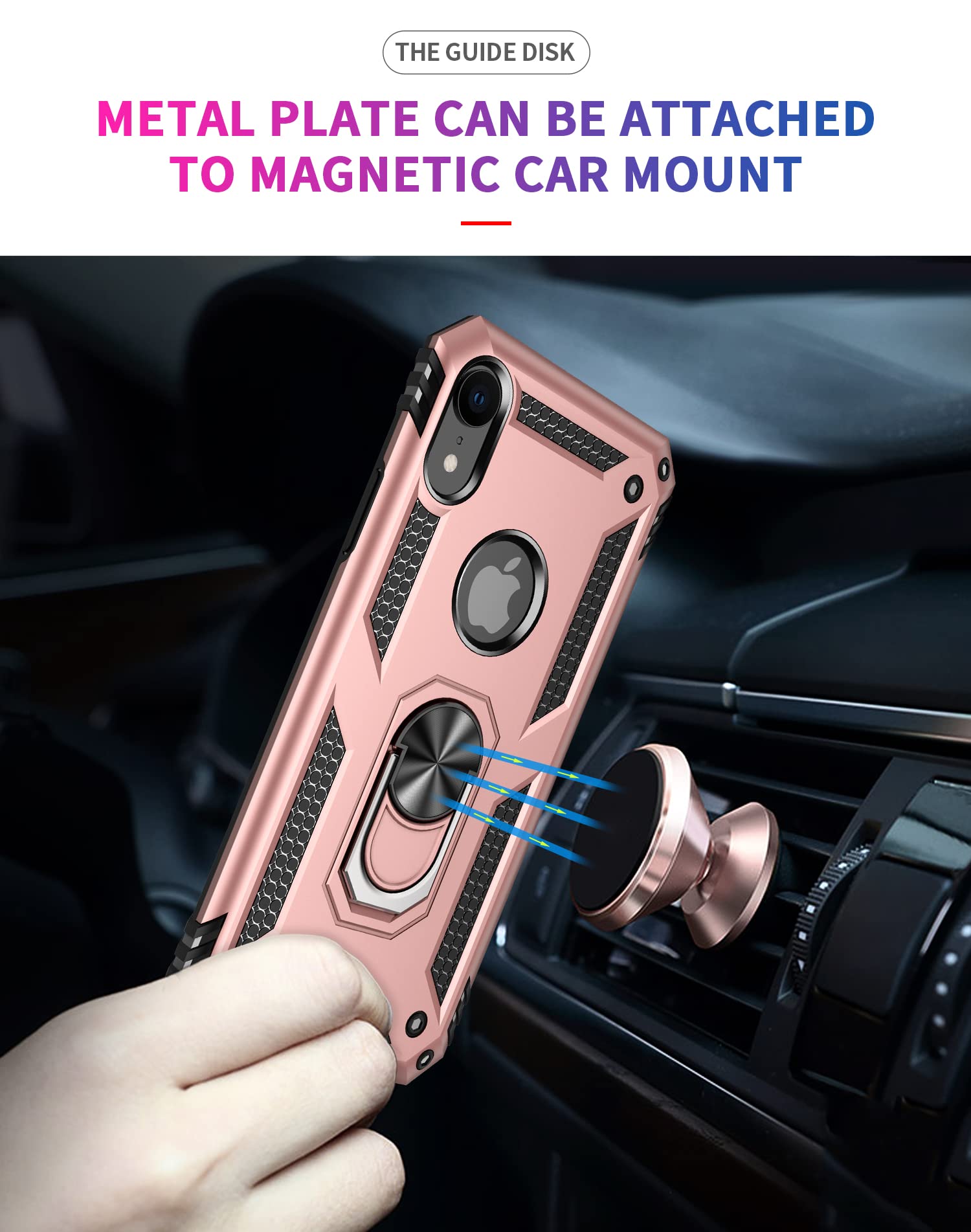 SunStory iPhone XR Case with HD Screen Protector & Magnetic Ring Kickstand - Compatible with iPhone XR 2018 (Rose Gold) - Perfect for Work, Travel, and Everyday Protection